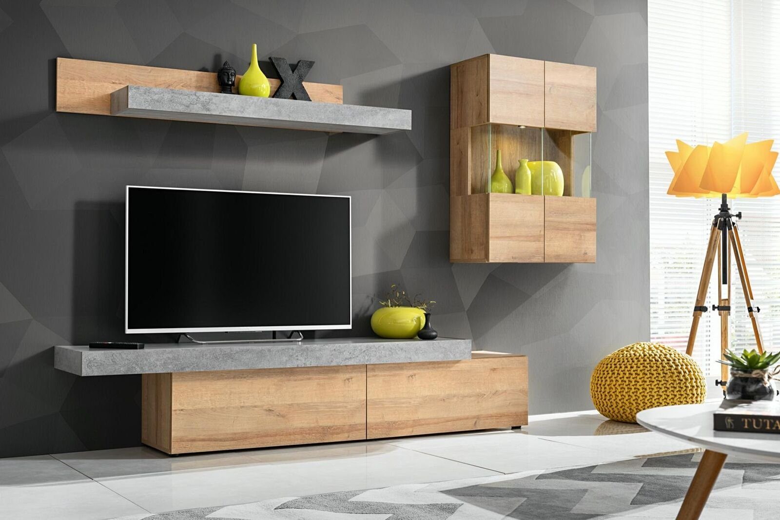 JVmoebel Wohnzimmer-Set Modern Designer TV-Ständer Wandschrank Neu, (3-St., TV-Ständer/Regal/Wandschrank), Made in Europa