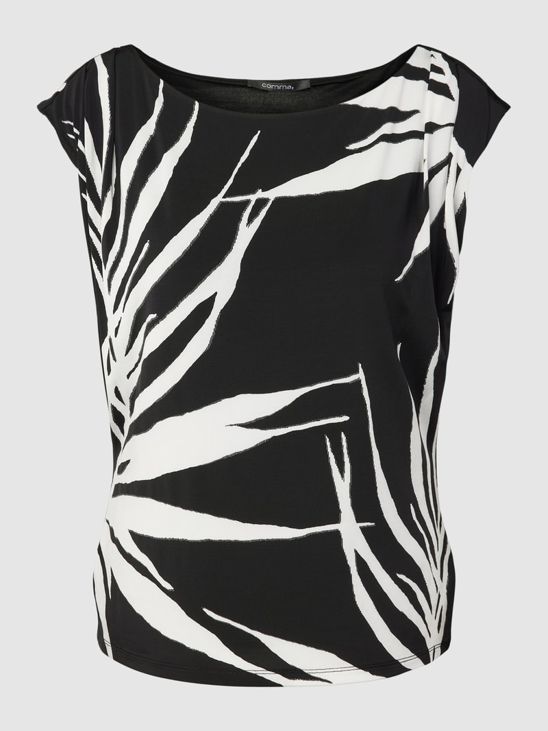 T-Shirt aus Viskose-Elasthan-Mix mit Allover-Muster in schwarz
