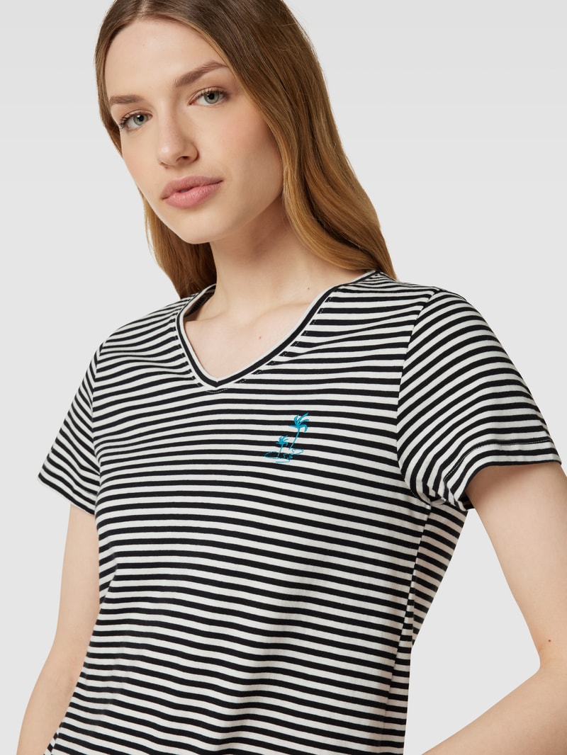 T-Shirt aus Baumwolle mit Streifenmuster in schwarz