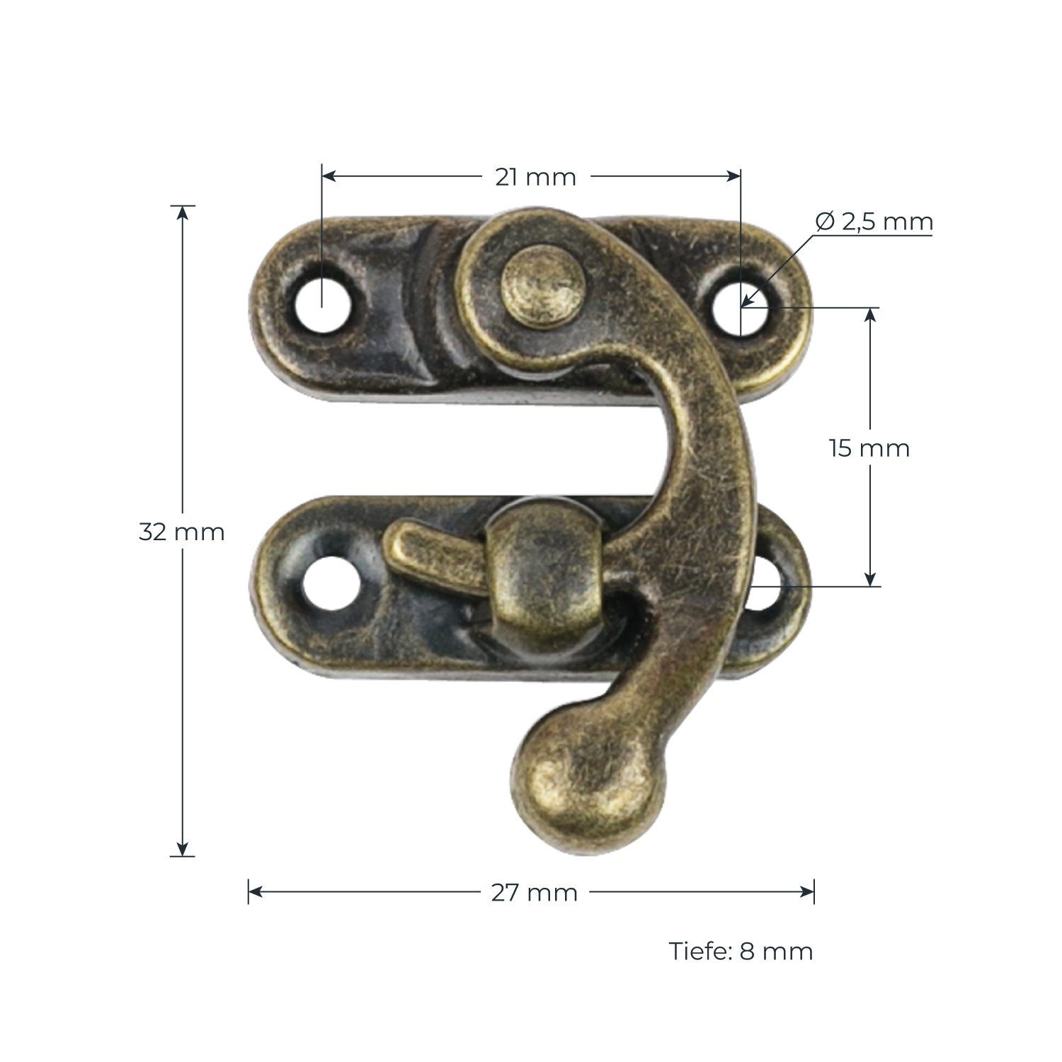 HMF Möbelbeschlag 6492, Vintage Deko Verschluss aus Metall für Geschenkbox, 27 x 32 mm, Bronze