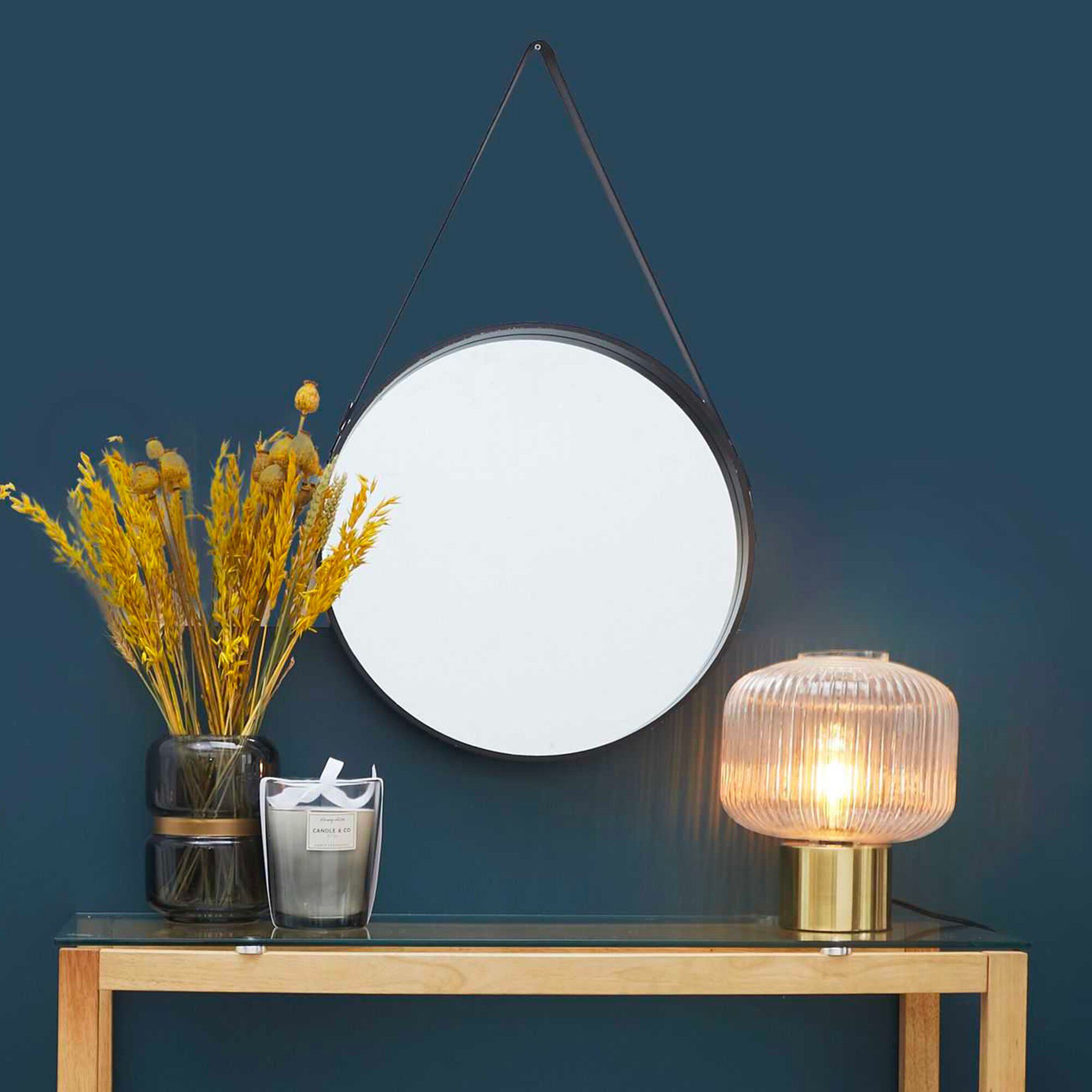 Miroir mural rond type barbier avec anse