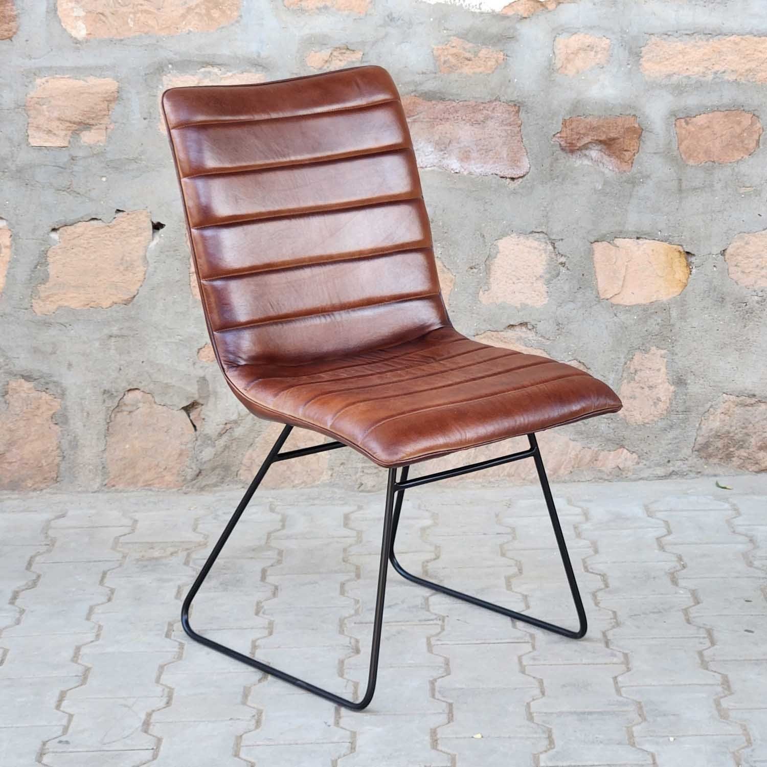 Casa Moro Esszimmerstuhl Lederstuhl Leonardo Polsterstuhl Echtleder Bezug (Retro Stuhl in Braun, Schwarz & Pistazien Grün), handgefertigter Designer Stuhl