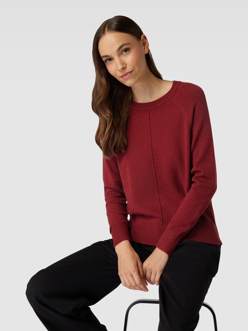 Strickpullover mit gerippten Abschlüssen in bordeaux rot meliert