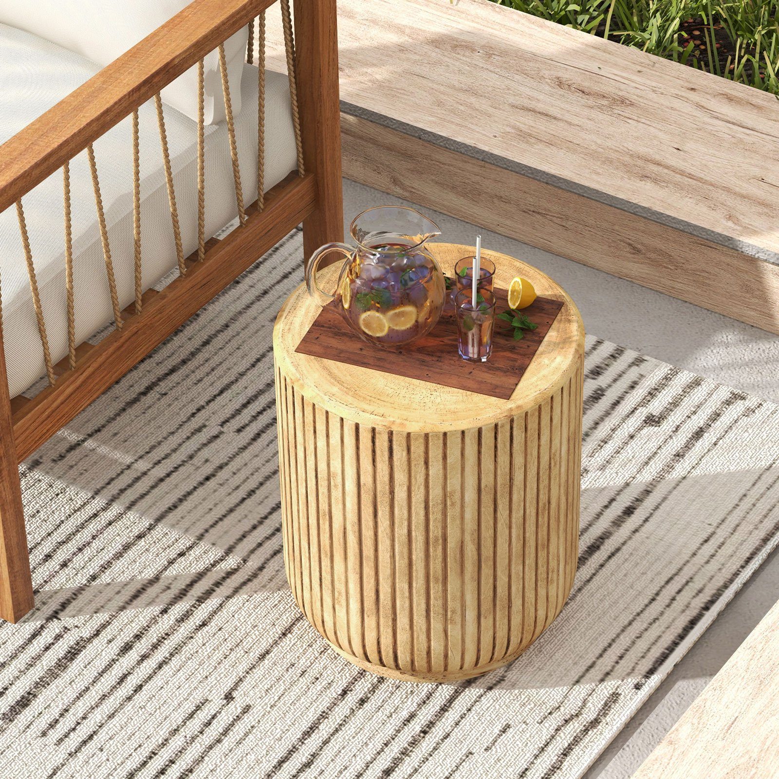 COSTWAY Beistelltisch Gartentisch, Sitzhocker, aus Stein