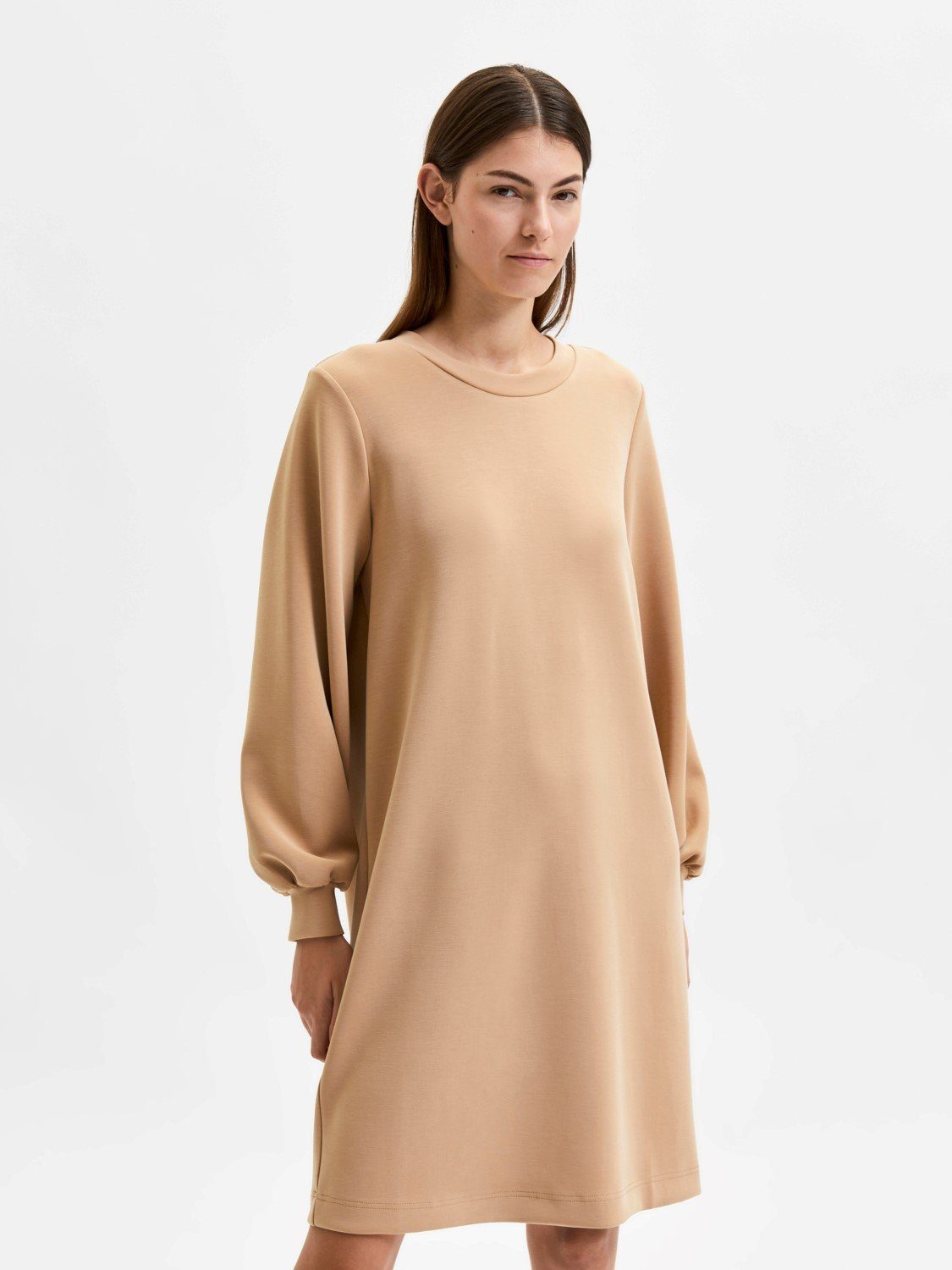 SELECTED FEMME Shirtkleid Langes Sweatkleid Legeres Party Jumper Dress SLFTENNY Midi Shirt (knielang, 1-tlg) 3923 in Beige