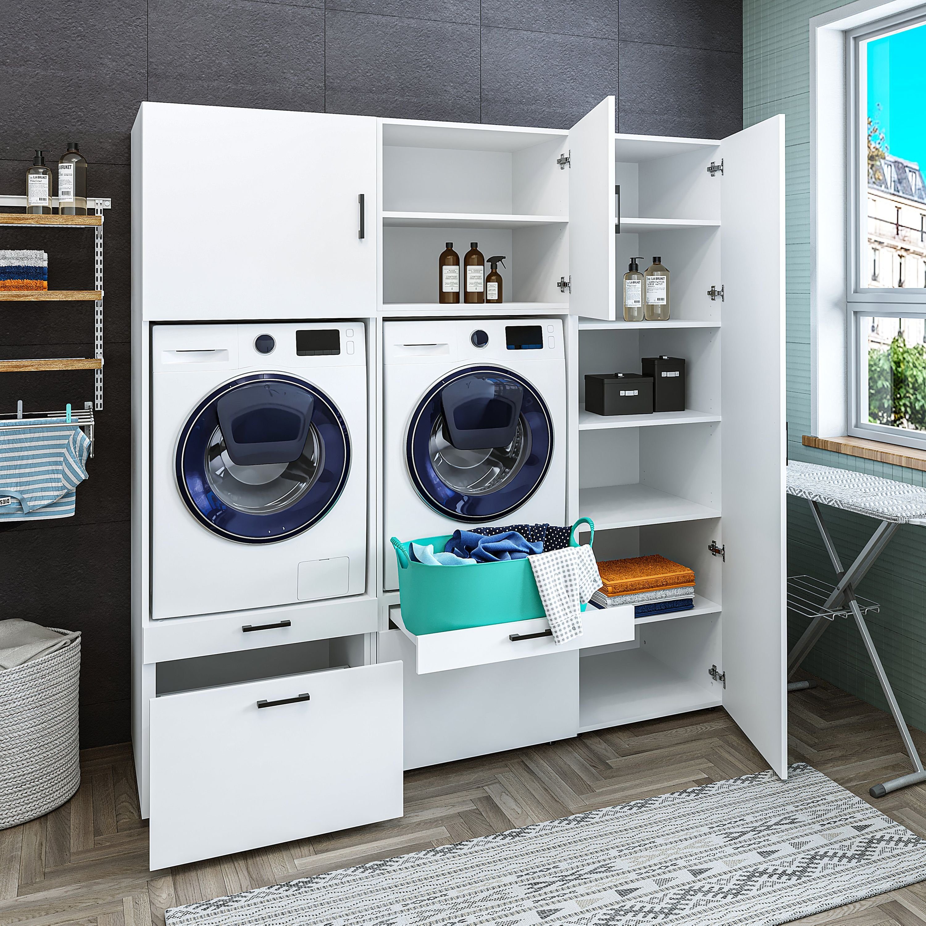 Roomart Waschmaschinenumbauschrank (Waschmaschinenschrank Trocknerschrank mit Schrankaufsätzen Waschturm)