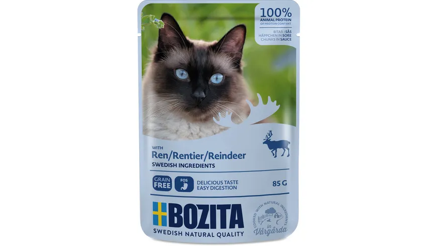BOZITA Katzennassfutter Pouch Häppchen in Soße Rentier 85 g