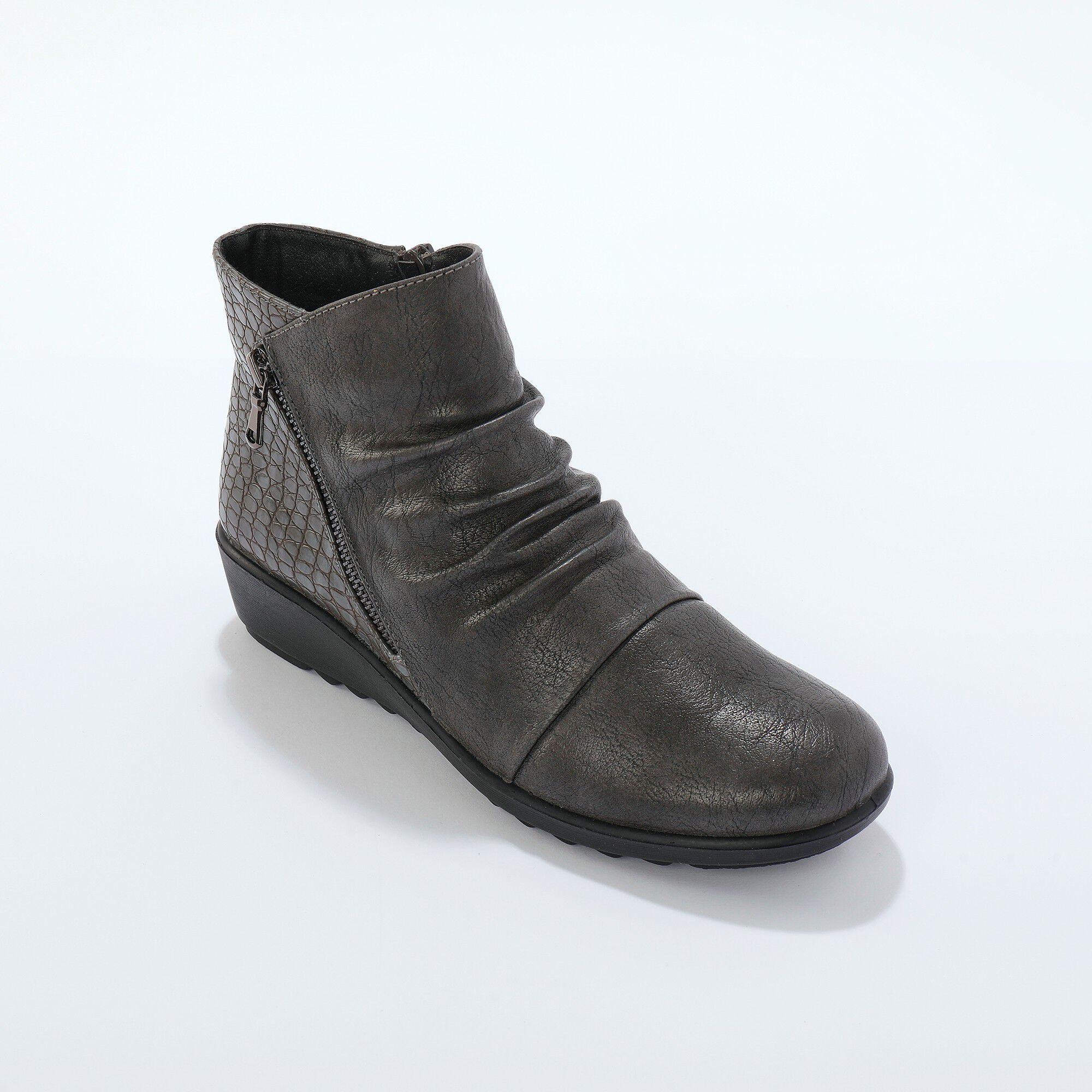 Boots compensées plissées et zippées, dos effet croco