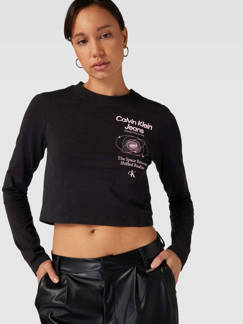 Cropped Longsleeve mit Motiv-Print Modell 'GALAXY PRINT' in black