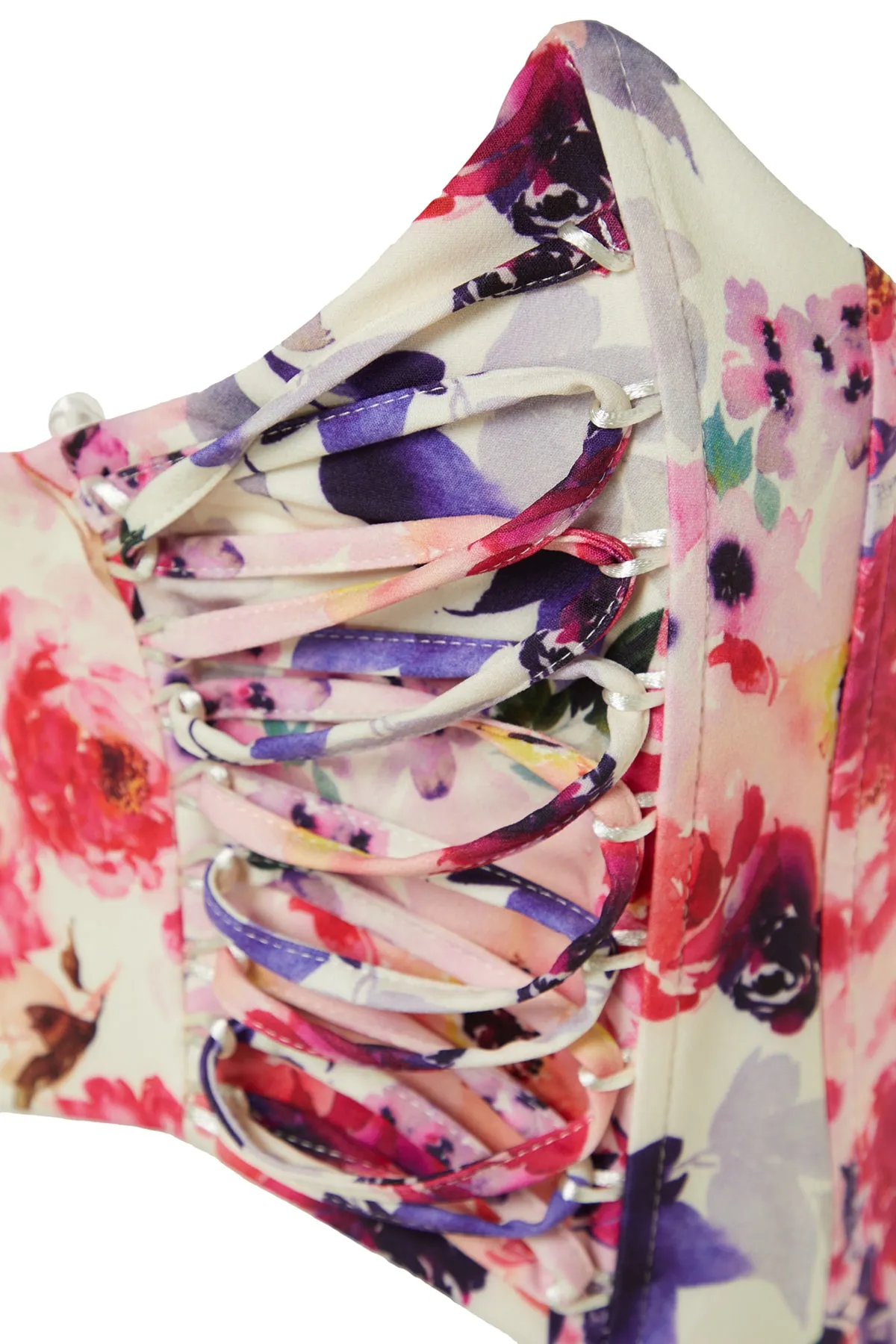 Trendyol Collection  Mehrfarbiges, bauchfreies, gefüttertes Bustier mit gewebten Paspeln und Blumenmuster TPRSS23BS00073
