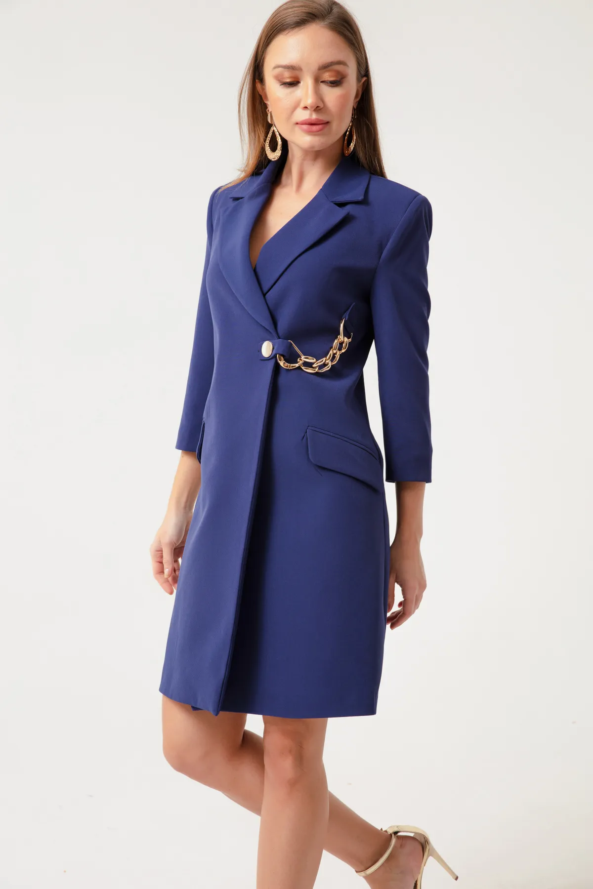Lafaba  Marineblaues, detailliertes Jackenkleid für Damen