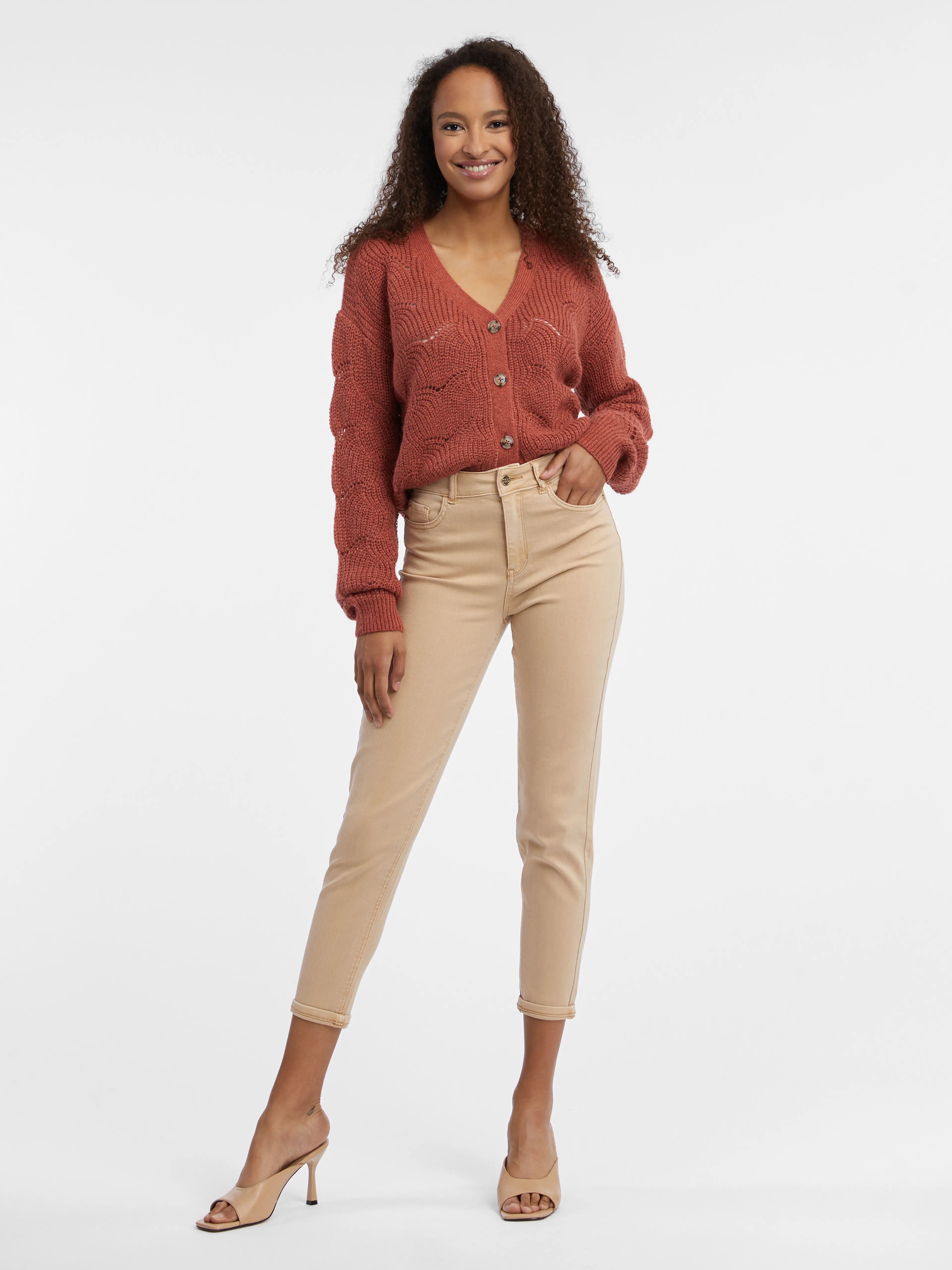 Beigefarbene Cropped Mom Fit Damenjeans ORSAY