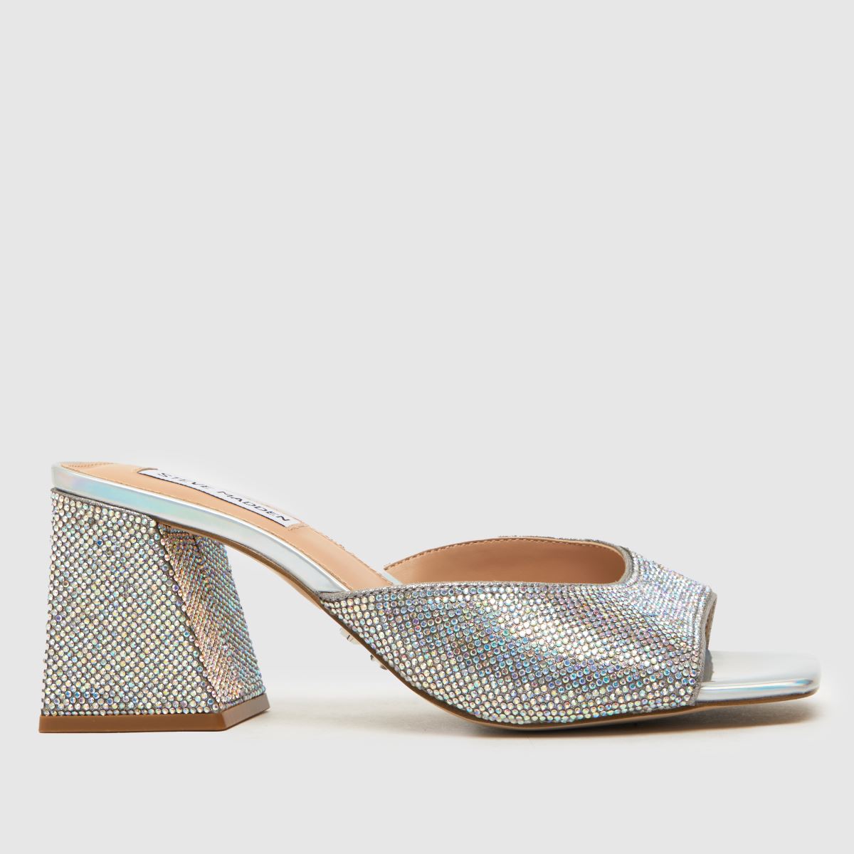 Steve Madden – Silverfärgade mules med hög klack och glödande klack