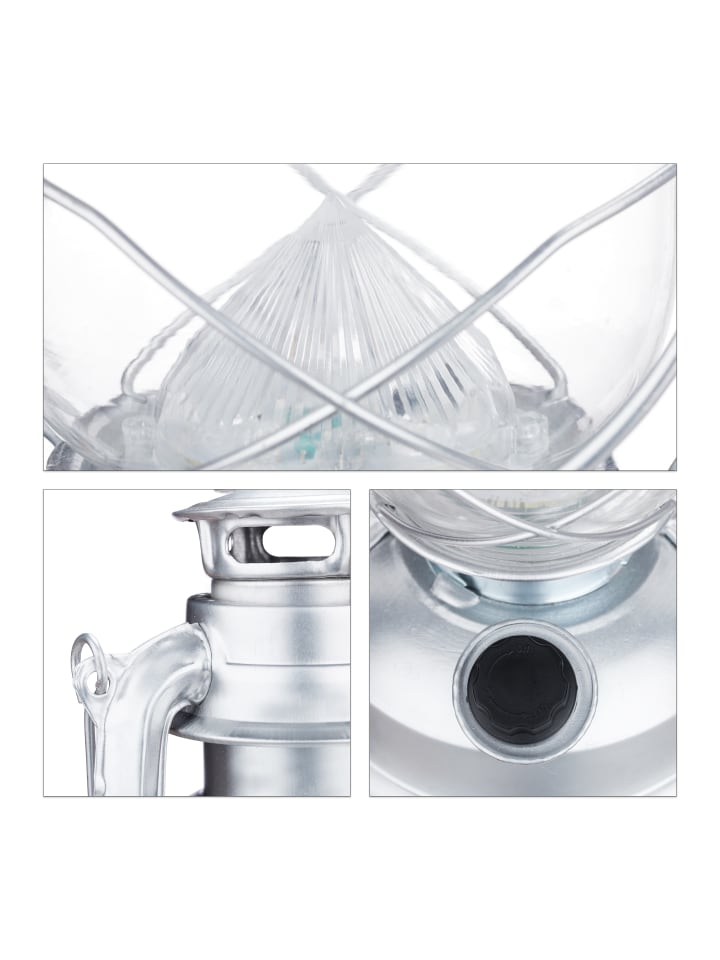 relaxdays Sturmlaterne LED in Silber - (B)15 x (H)24 x (T)11,5 cm günstig kaufen onesize