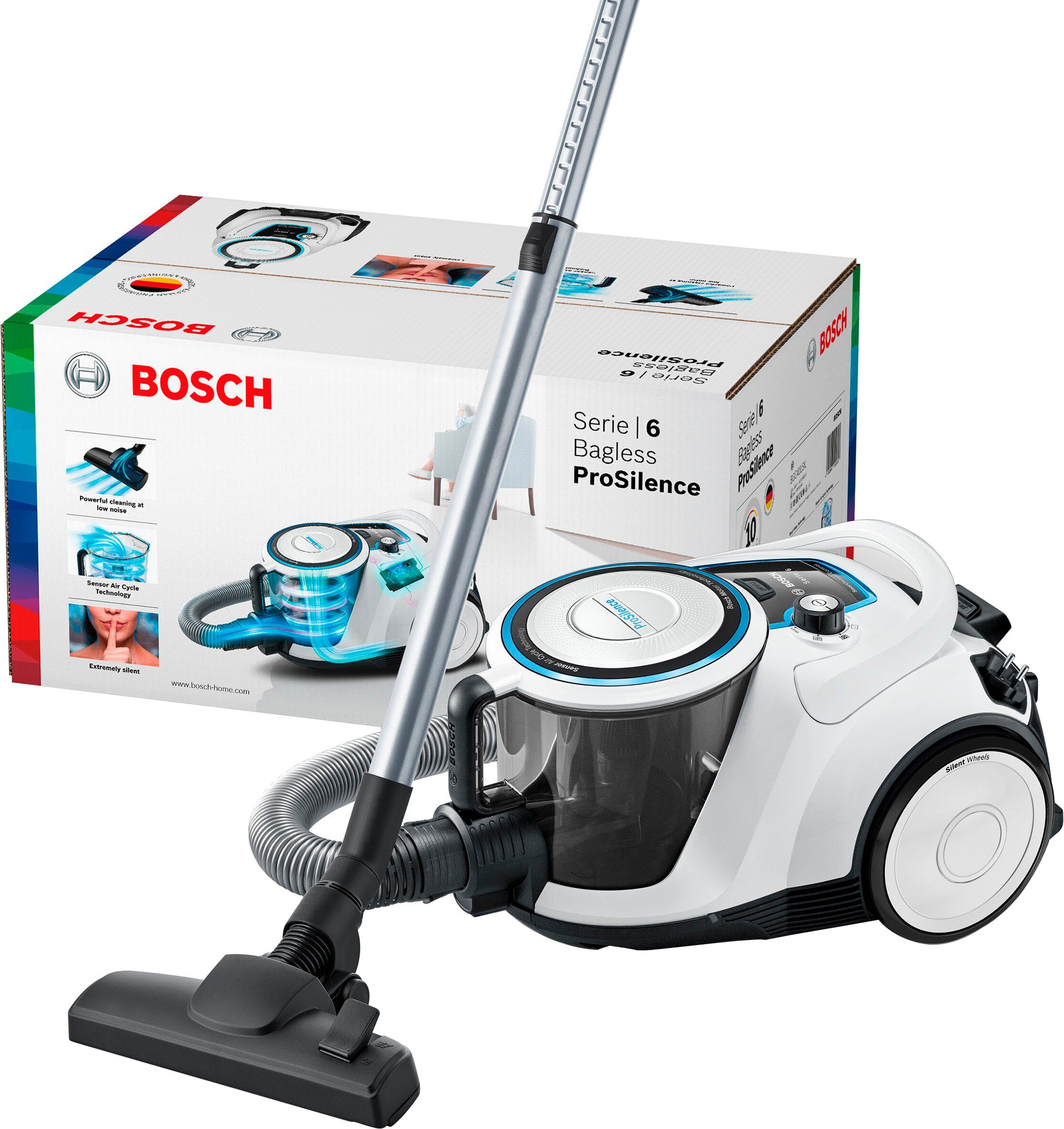BOSCH Bodenstaubsauger BGC41LSIL ProSilence, 600 W, beutellos, extra leise, HEPA Hygienefilter ideal für Allergiker