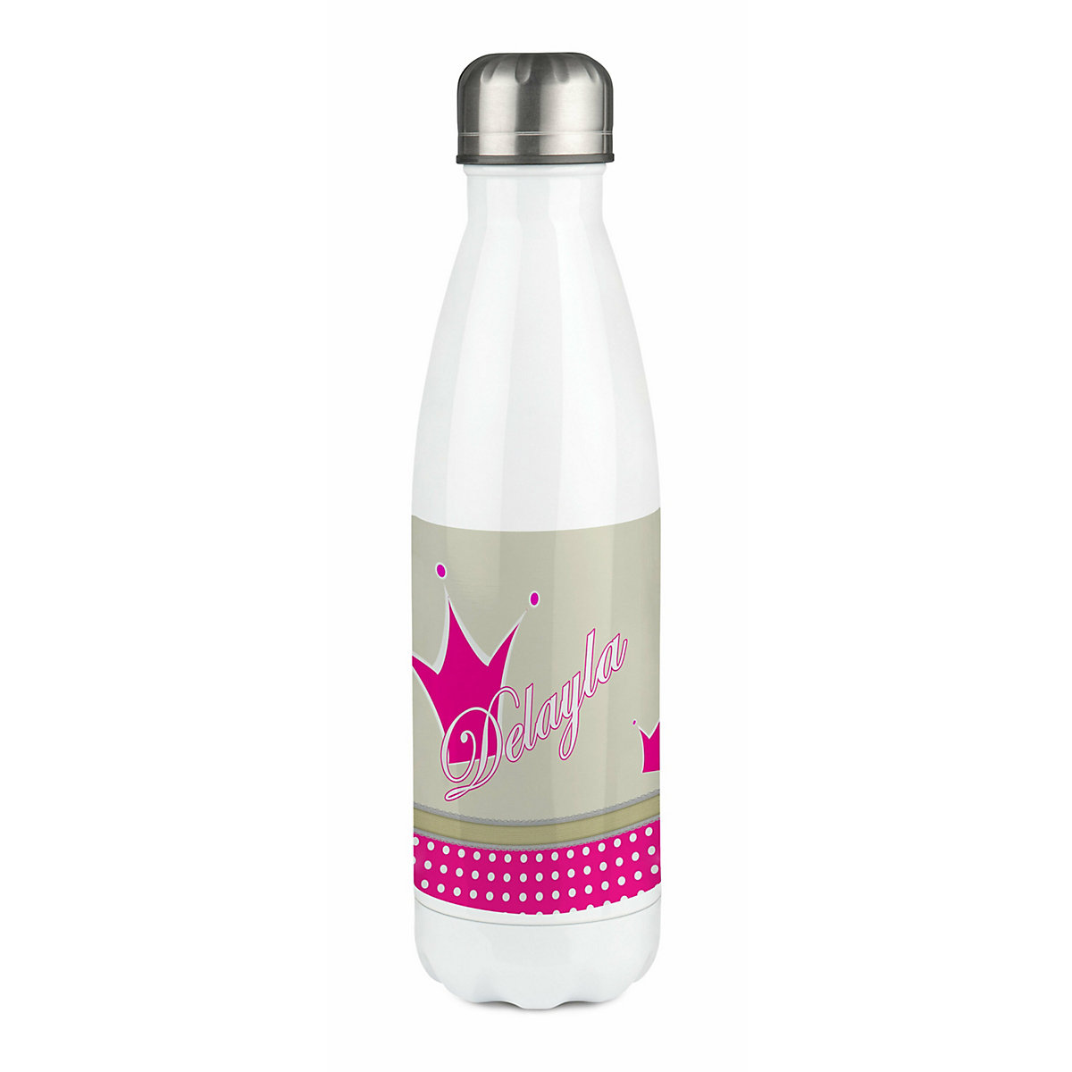 Edelstahl Kinder Thermoflasche / Trinkflasche bunt Krone Farbe beige pink Spülmaschinenfest, Auslaufsicher, Bruchfest, Doppelwandig, Für Heißgetränke geeignet, Mit Deckel, Isoliert
