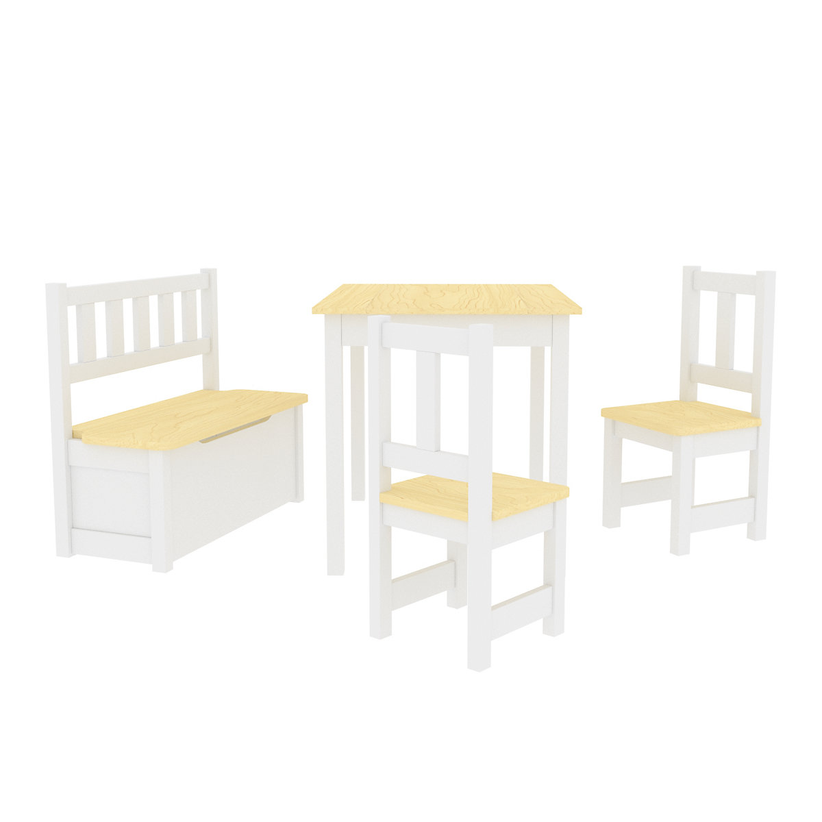 Kindertisch-Set Lousame Sitzgruppe Kiefernholz Natur / Weiß