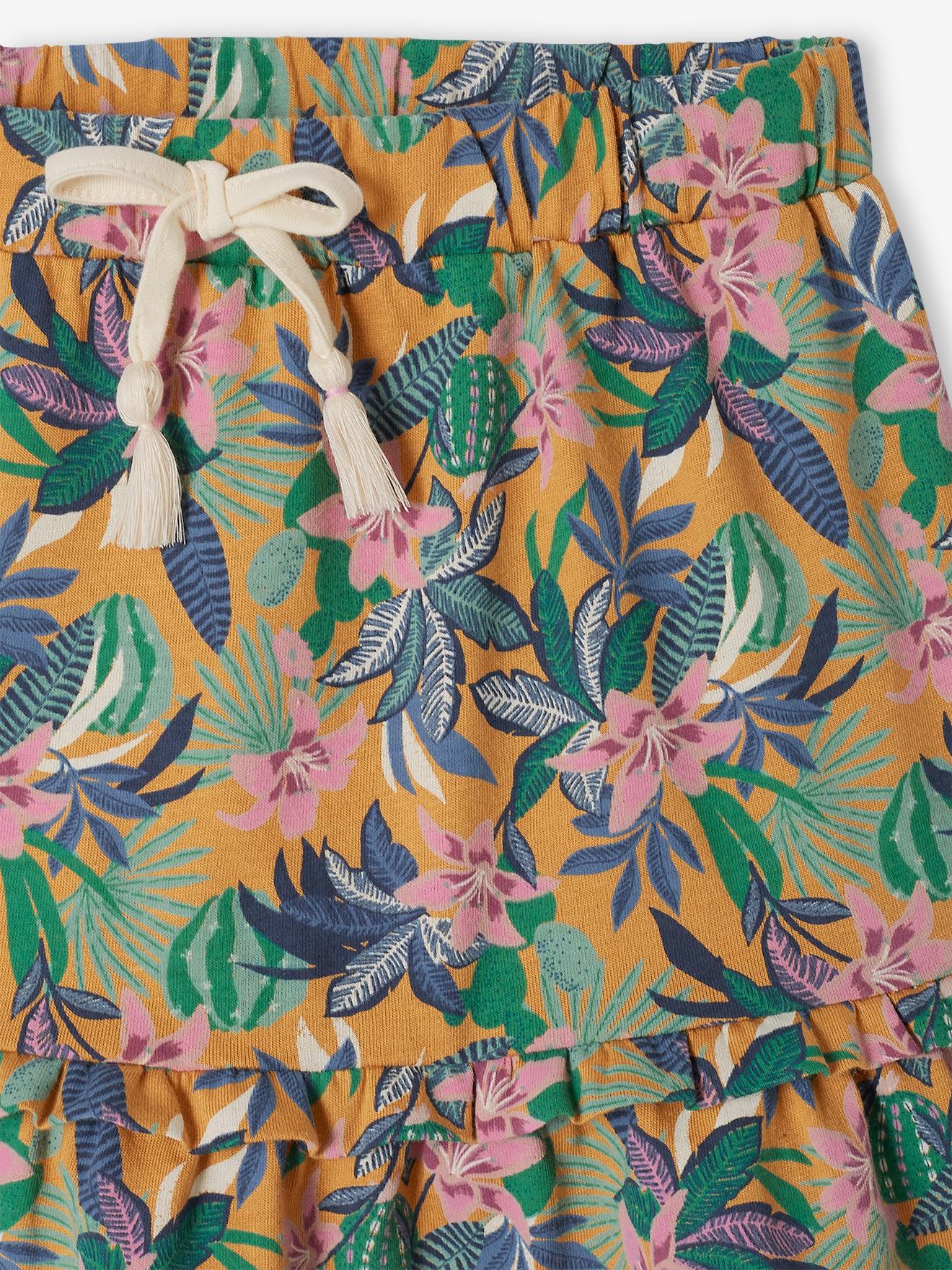 Jupe à volant motifs exotiques fille moutarde
