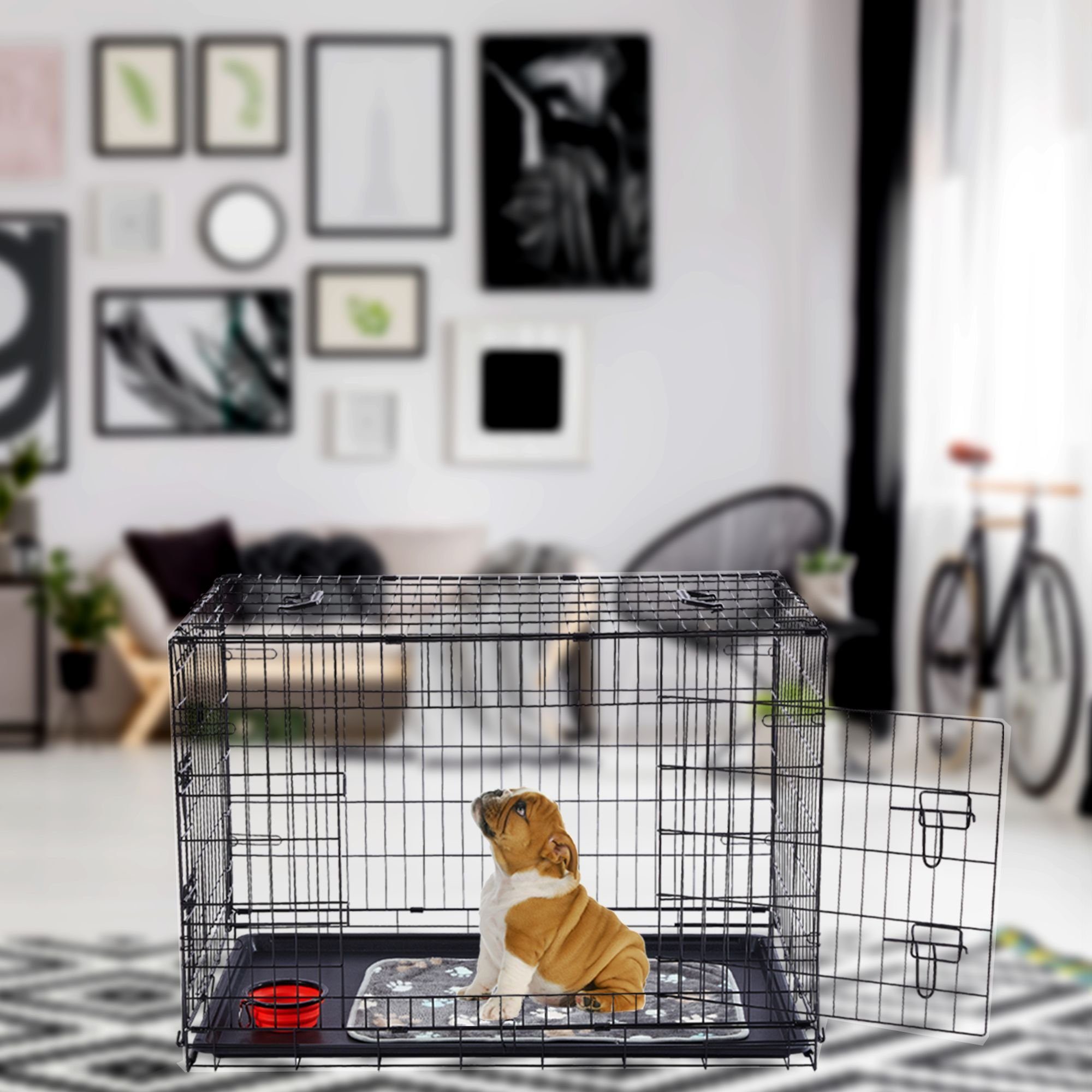 Arebos Hunde-Transportbox Hundekäfig Haustierkäfig Gitterbox klappbar S-M-L-XL bis 11,00 kg, Kuscheldecke