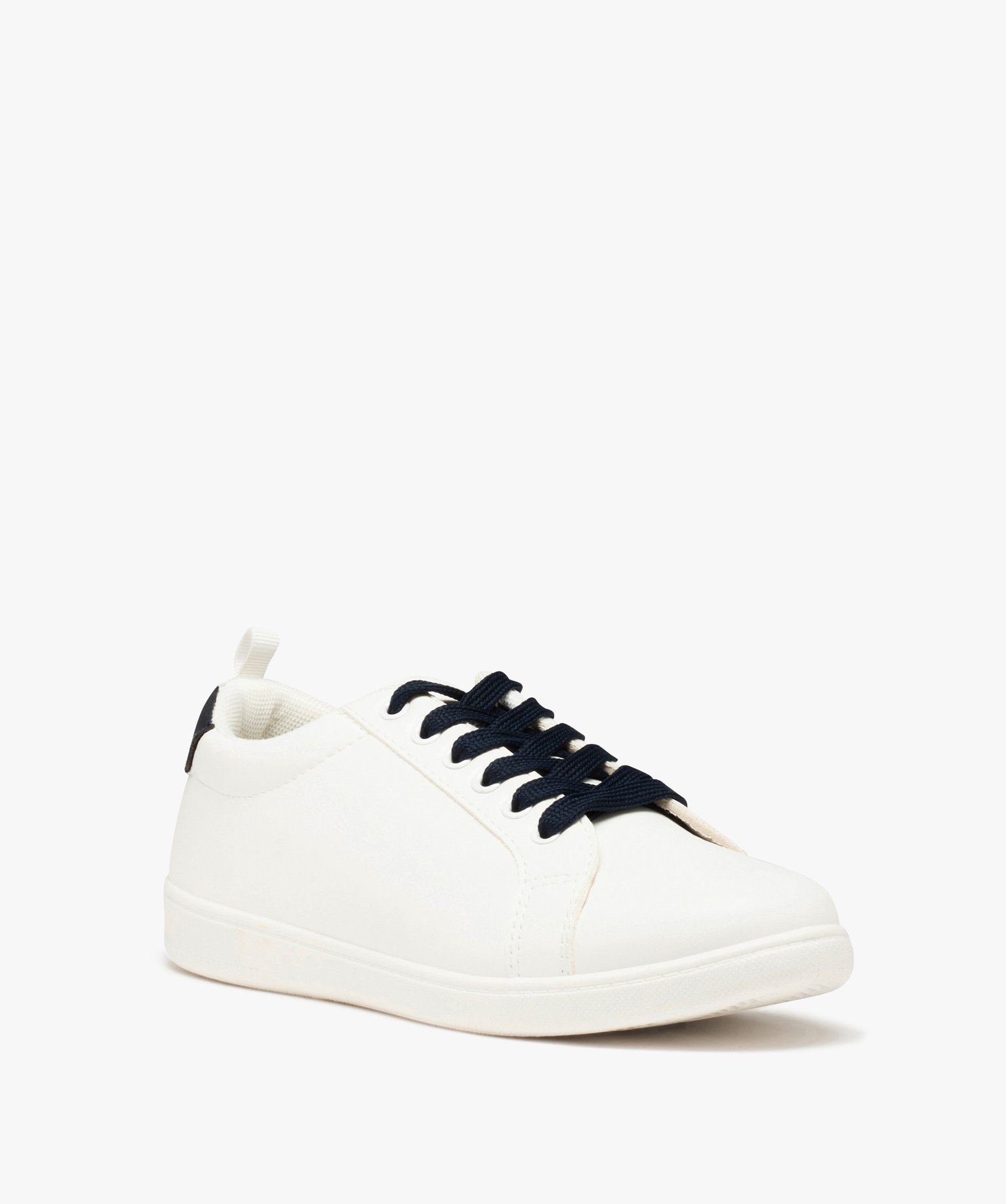 Baskets femme unies à lacets contrastés blanc | GEMO