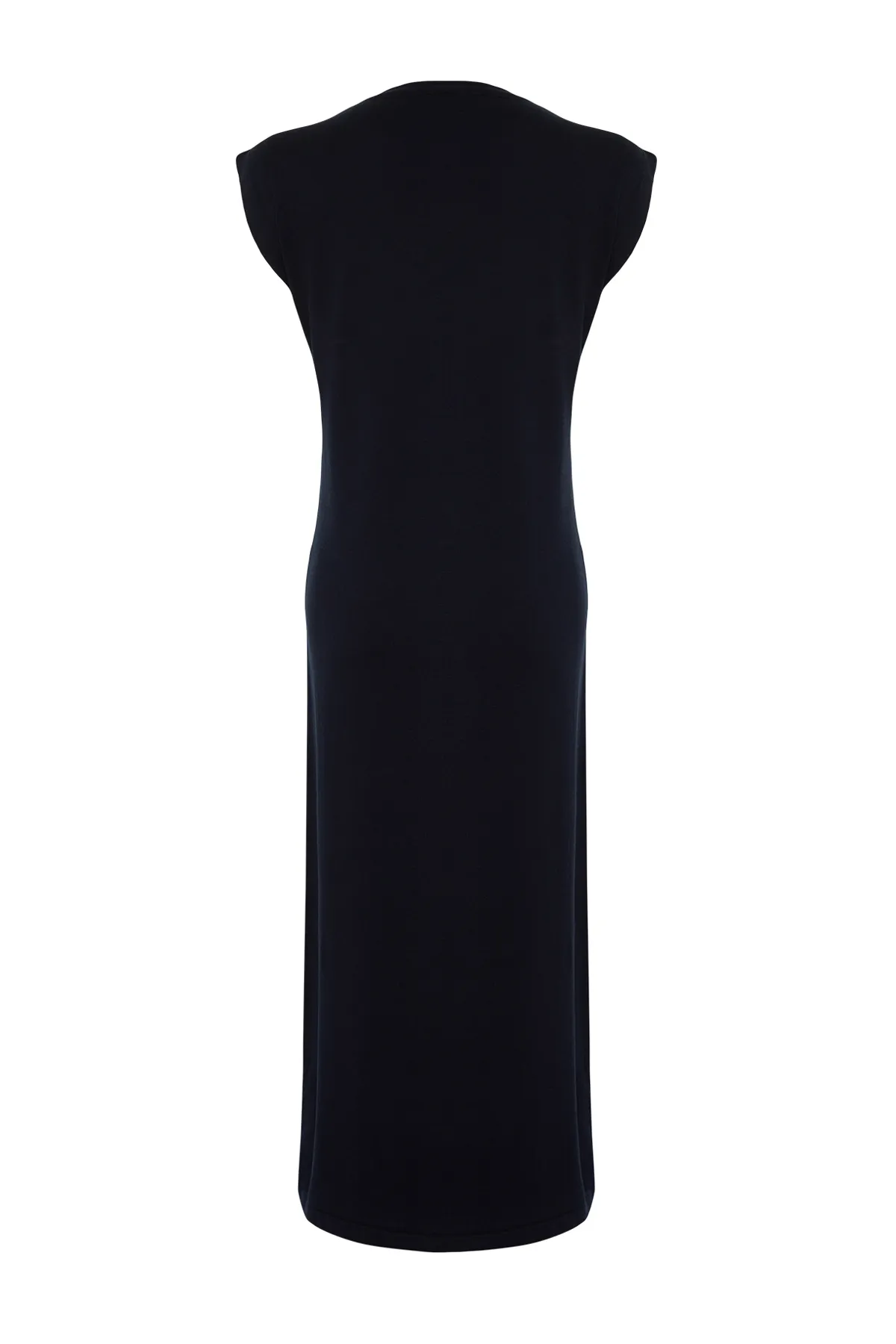 Trendyol Collection  Marineblaues Maxi-Strickkleid mit Gürtel und Farbblockmuster TWOSS24EL00301