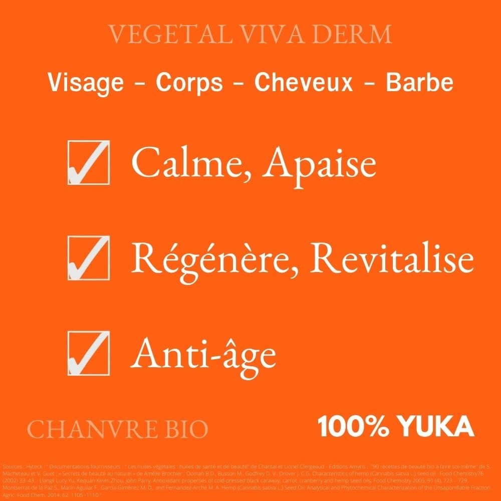 vegetal viva derm Cannabis Sativa Seed Oil BIO -Chanvre BIO Huile 100% Pure-BIO visage corps cheveux