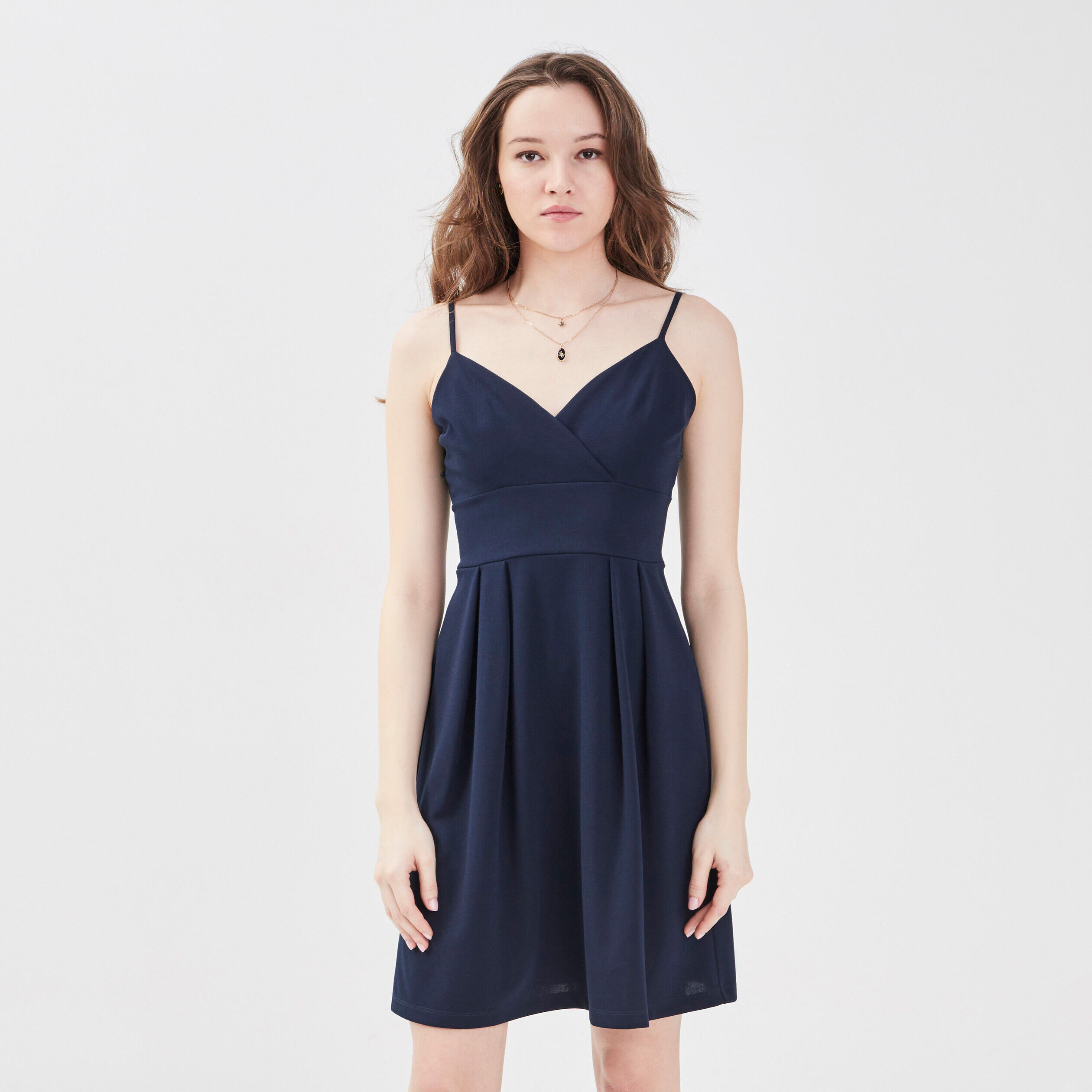 Robe évasée avec bretelles bleu marine femme | Cache Cache