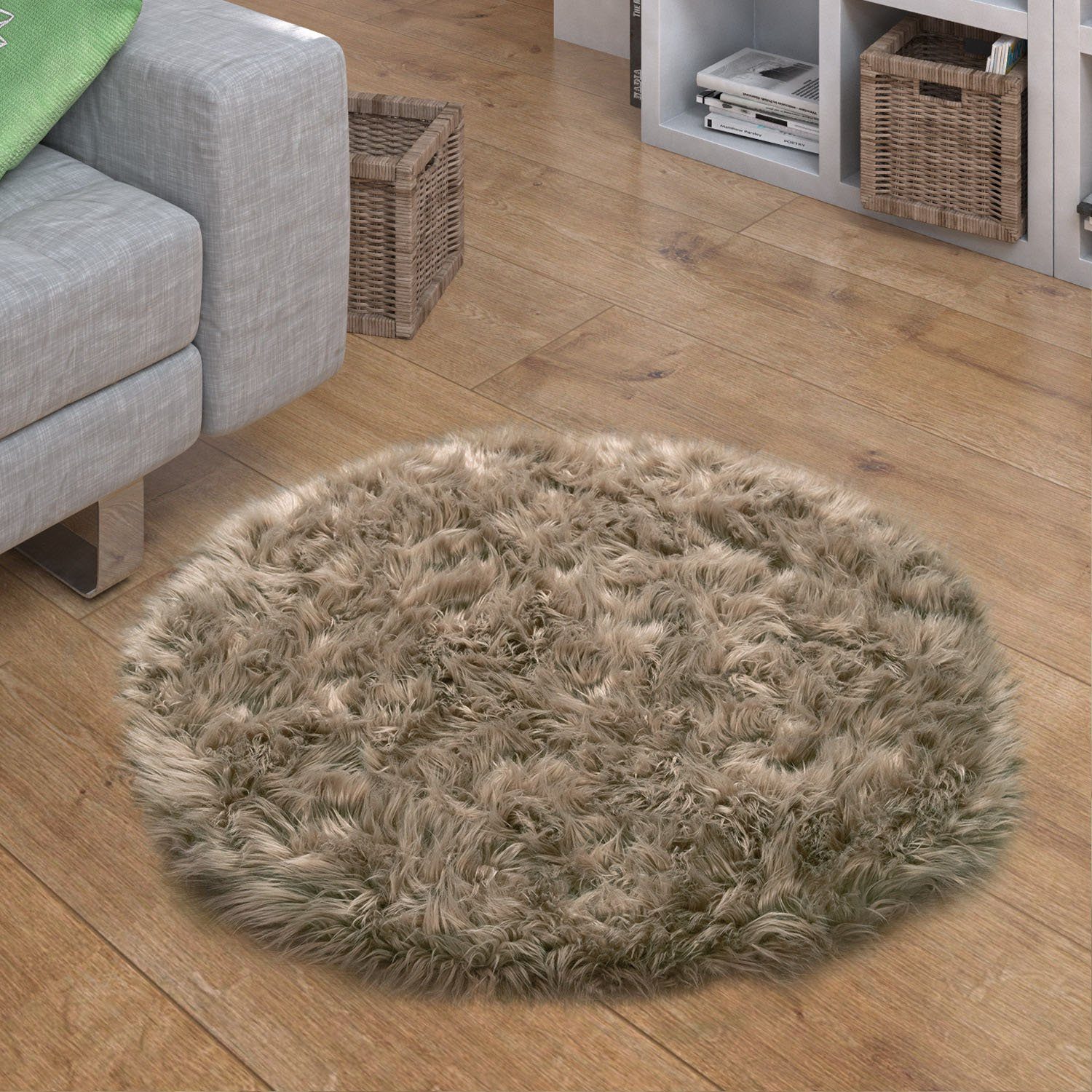 Fellteppich Playa 960, Paco Home, rund, Höhe: 64 mm, Kunstfell, Flokati-Optik, Hochflor, weich und flauschig, Uni-Farben