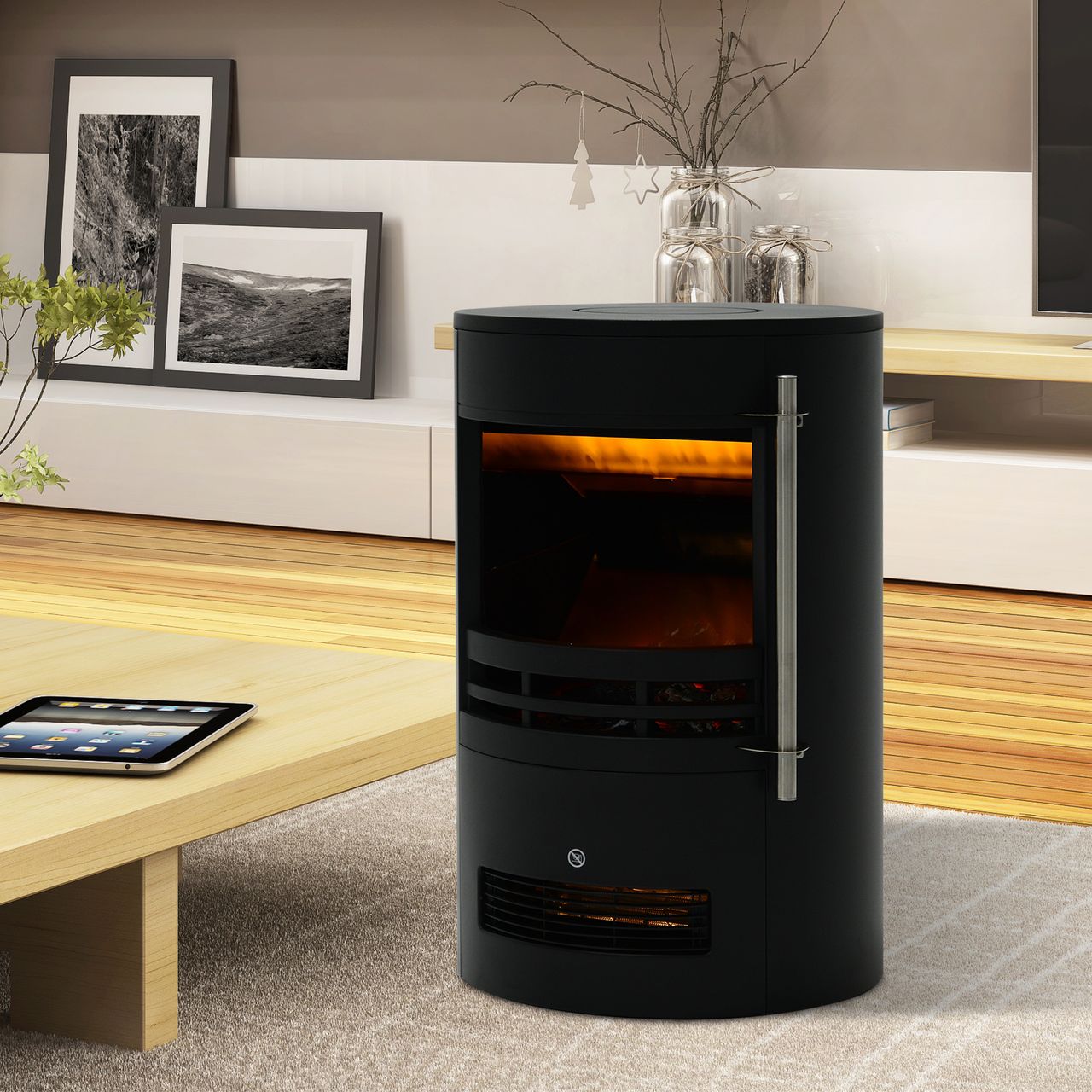 HOMCOM LED Elektrokamin Wandkamin Standkamin Kaminofen mit Flammeneffekt