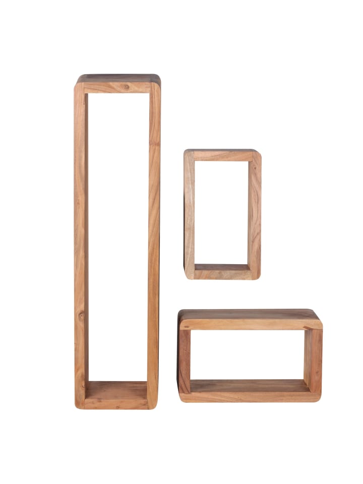 KADIMA DESIGN Wandregal Massivholz | 3-teiliges Set, Abgerundet, Hohe Belastbarkeit in Beige günstig kaufen onesize