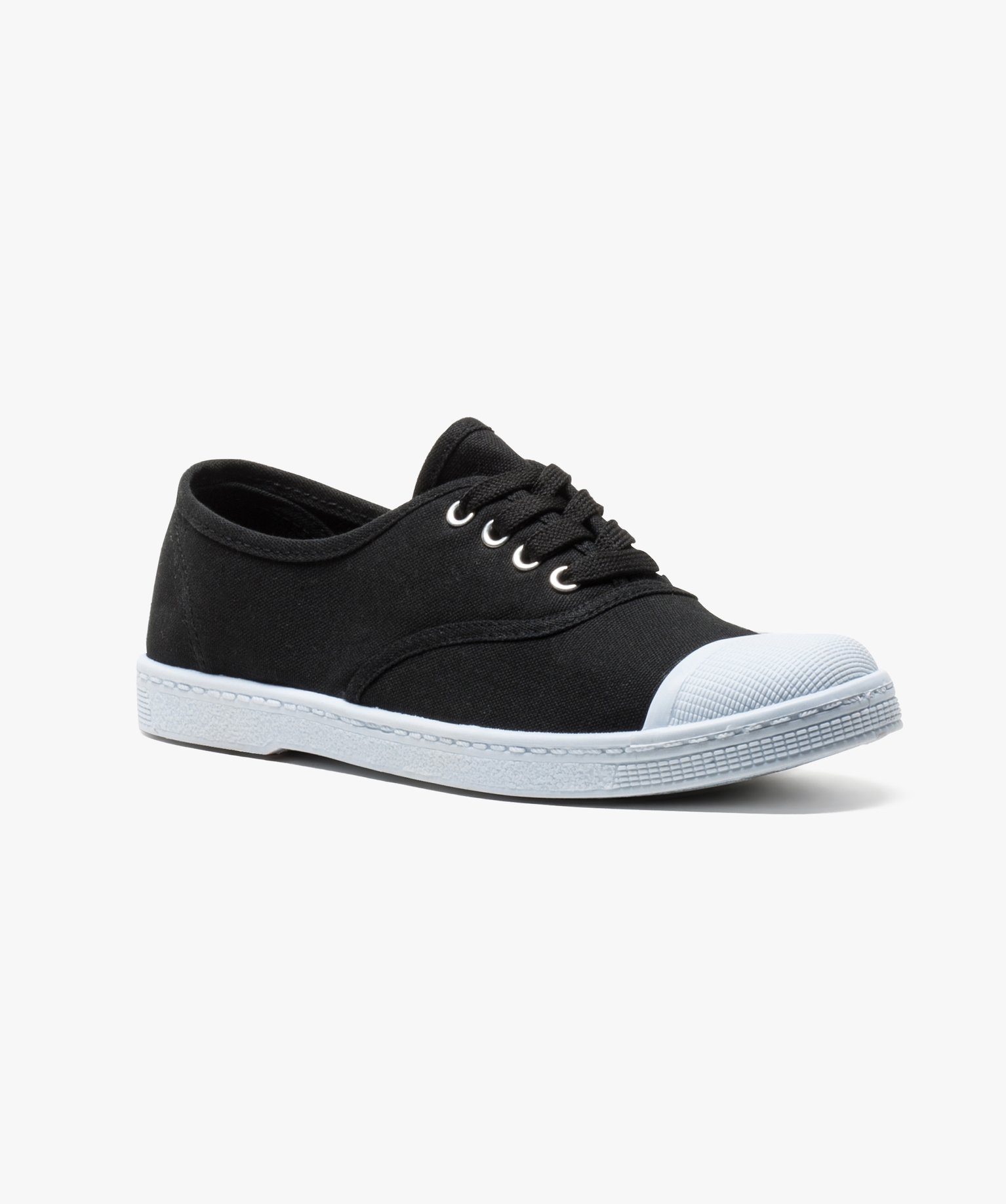 Baskets femme en toile avec lacets et bout renforcé noir | GEMO