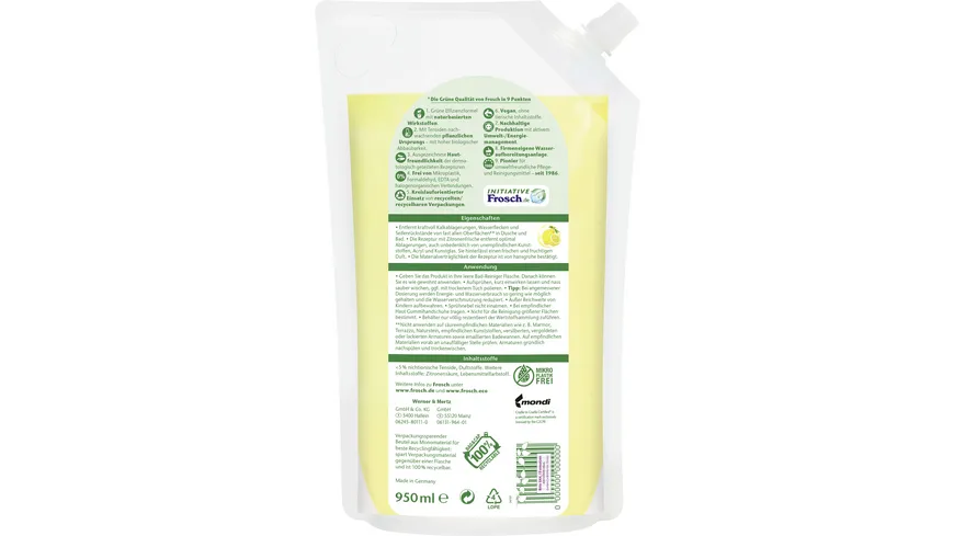 Frosch Citrus Dusche & Bad-Reiniger Nachfüllbeutel 950 ml
