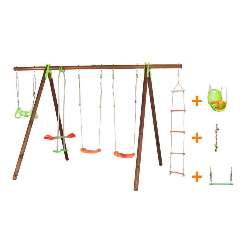 Portique Bayano 5 agrès + siège bébé + trapèze métal + corde à noeuds Trigano