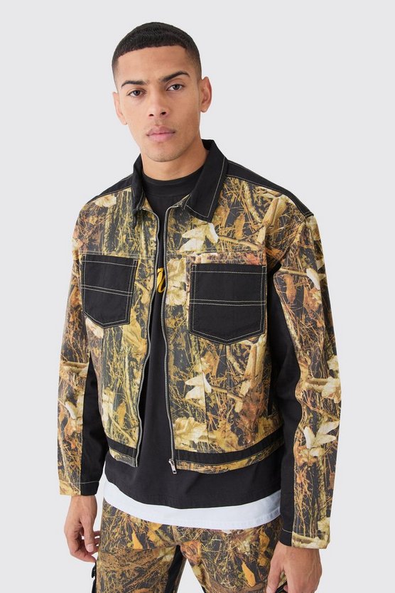 Oversized Boxy Twill Camo Harrington