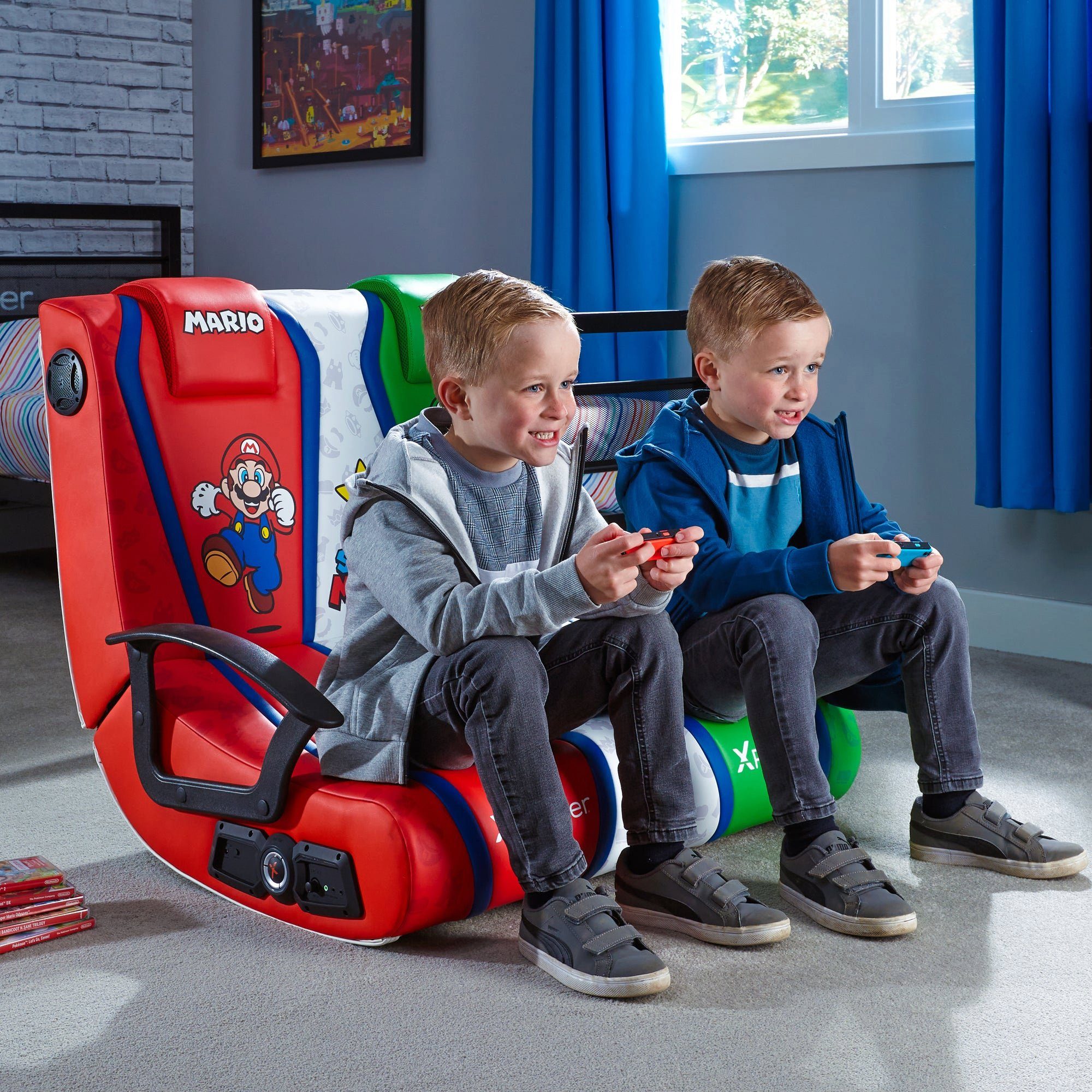X Rocker Kindersessel Nintendo Super Mario Dual Floor Rocker Bodensessel mit 2.1 Soundsystem, für Kinder