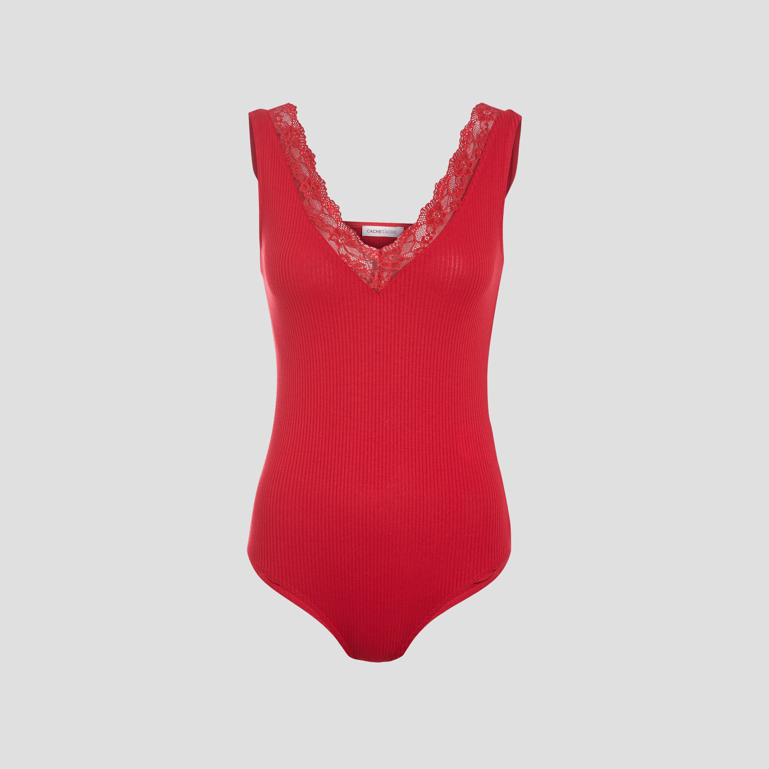 Body bretelles larges côtelé rouge femme | Cache Cache