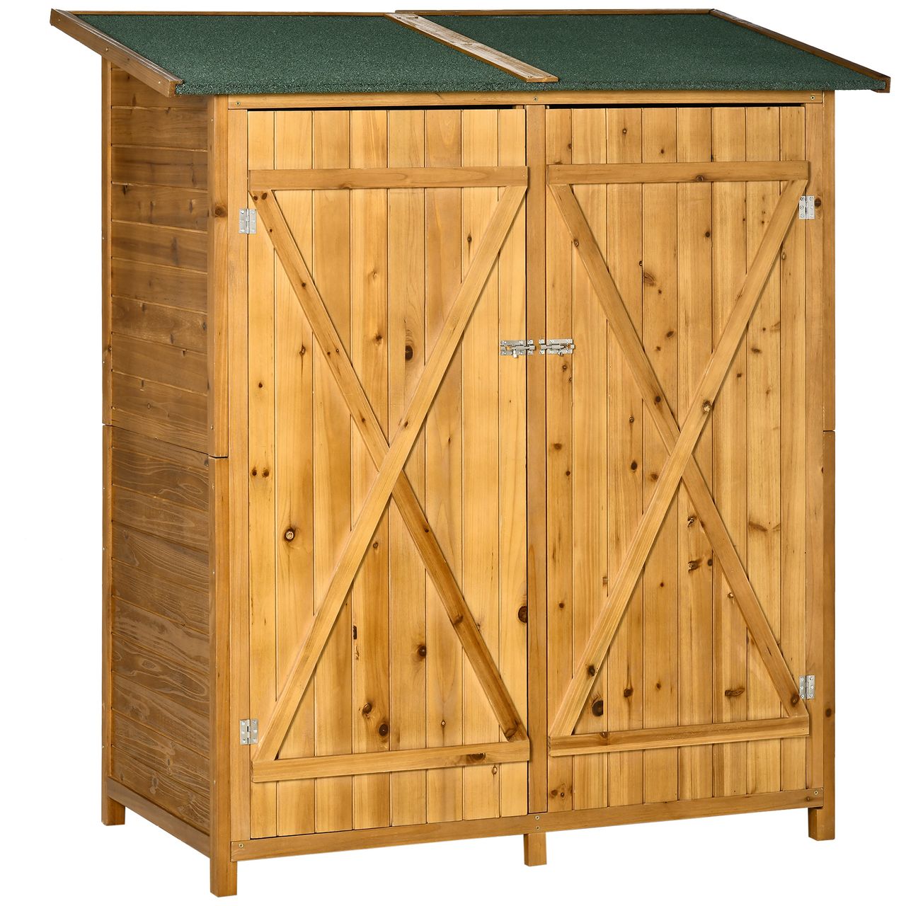 Outsunny Gartenschrank Geräteschuppen mit 2 Tür Asphaltdach Tannenholz Natur