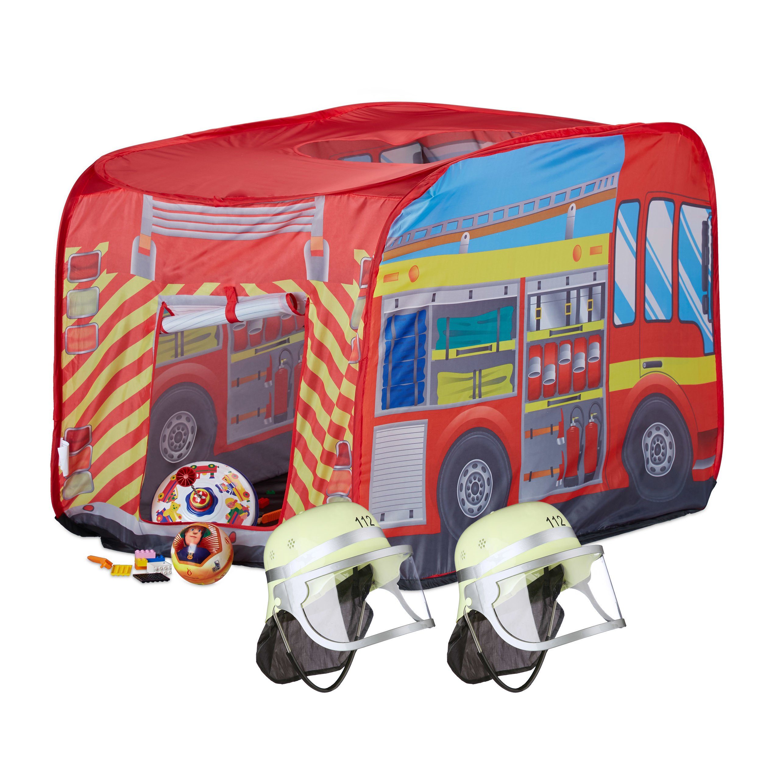relaxdays Feuerwehrhelm 3 tlg. Feuerwehr Set