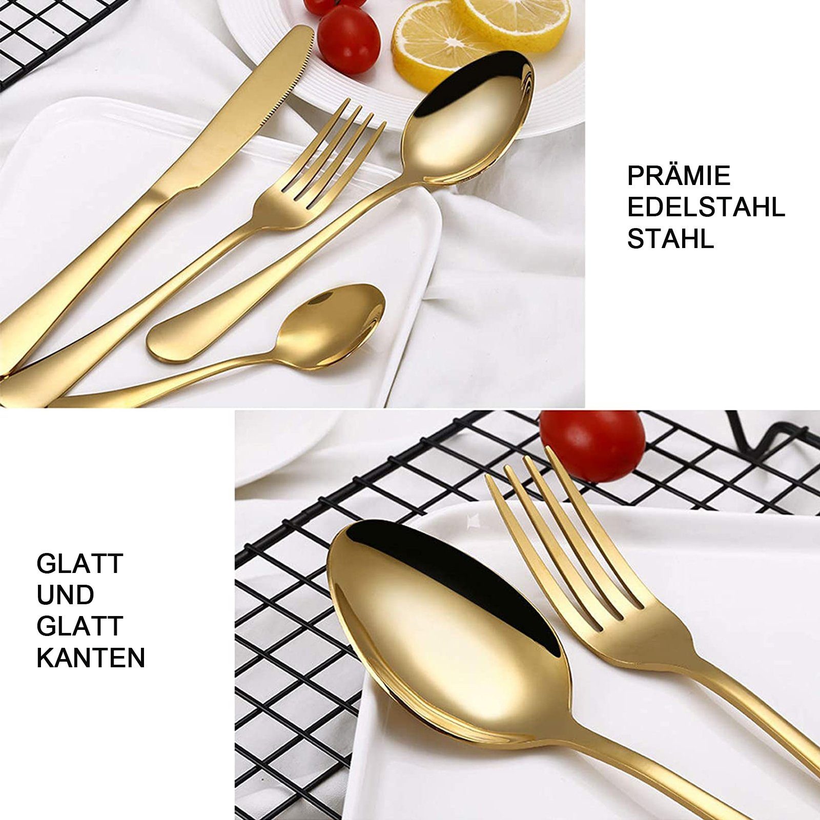 iceagle Besteck-Set 24 Stück Besteck Set, Golden Essbesteck Set 6 Portionen
