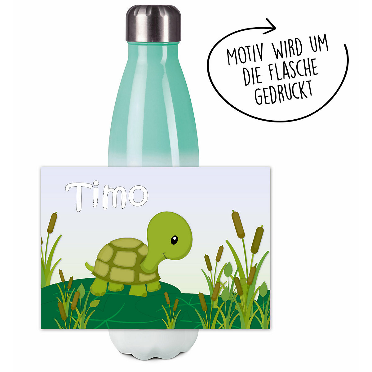 Edelstahl Kinder Thermoflasche / Trinkflasche bunt Schildkröte Spülmaschinenfest, Auslaufsicher, Bruchfest, Doppelwandig, Für Heißgetränke geeignet, Mit Deckel, Isoliert