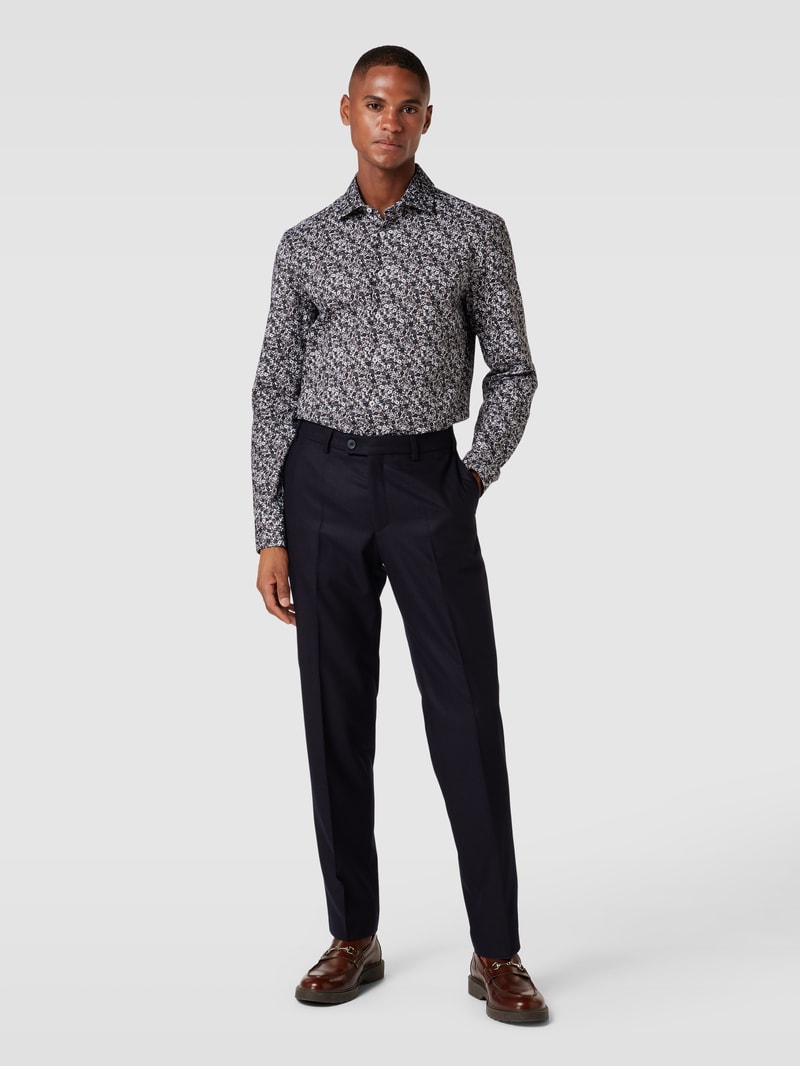 Slim Fit Business-Hemd mit floralem Muster in olivgrün