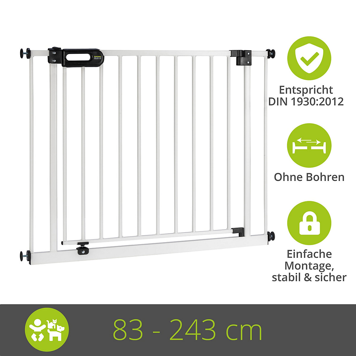Tür- und Treppenschutzgitter Merle XXL 85-243 cm