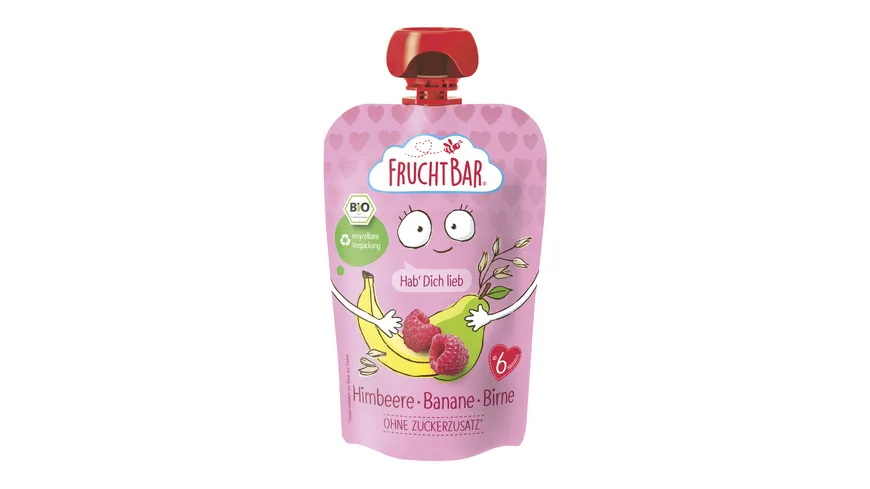 FruchtBar – Bio-Fruchtpüree Himbeere, Banane, Birne 100 g