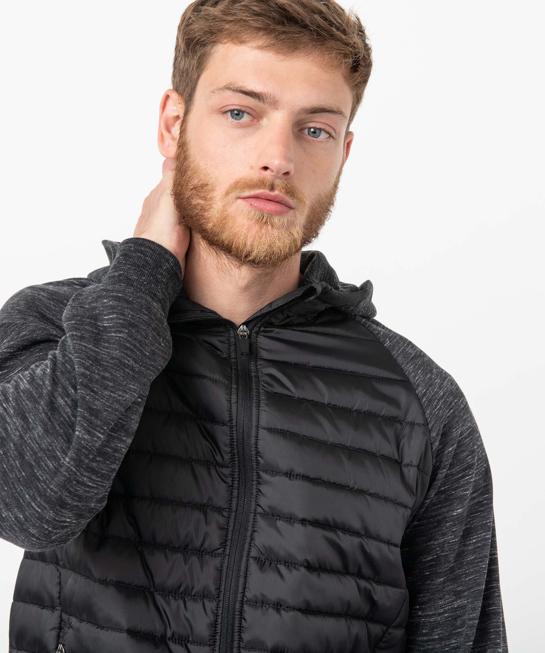 Sweat homme à capuche bi-matières gris fonce | GEMO