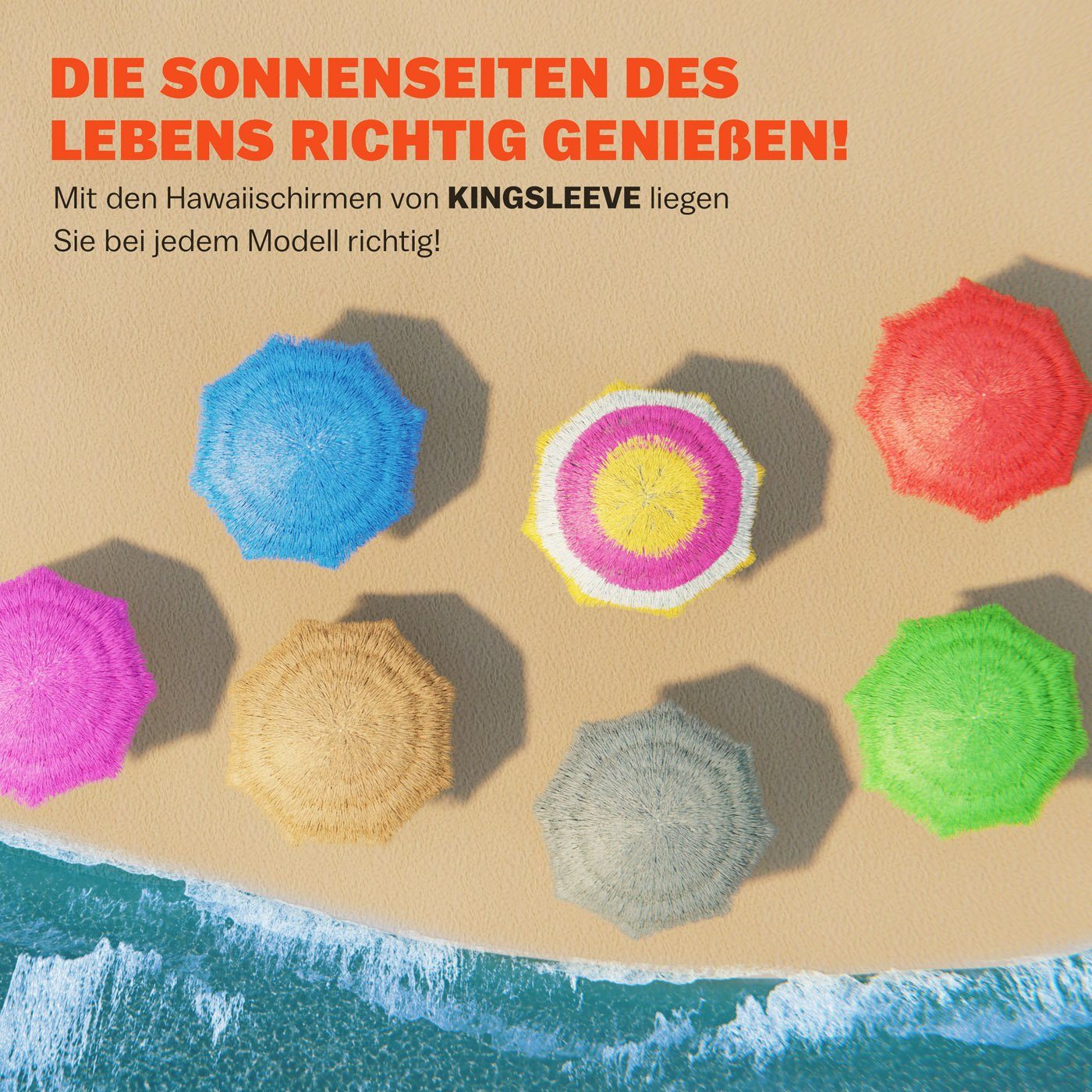 Kingsleeve Sonnenschirm, 160 cm Neigbar Höhenverstellbar Erdspieß Robust Standsicher leichter Transport Hawaiischirm Strandschirm Strandsonnenschirm