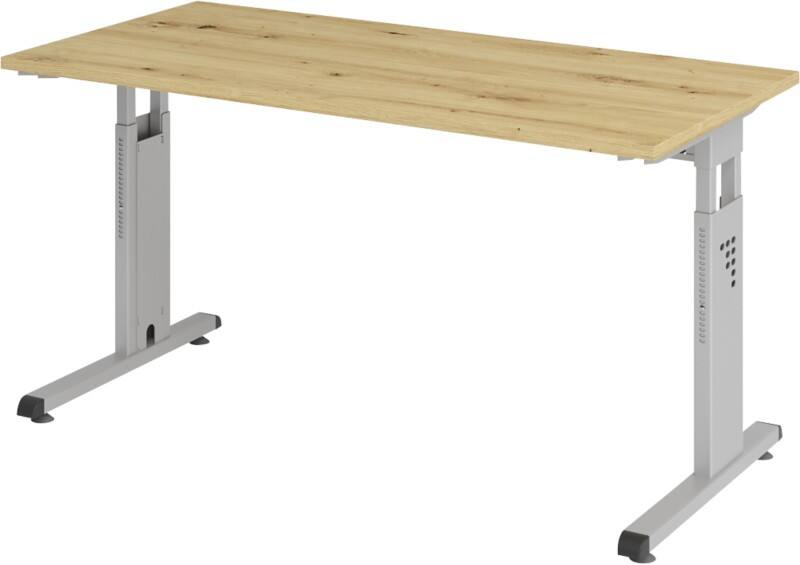 Hammerbacher Höhenverstellbarer Geradschreibtisch mit C-Fuß Express Q Eiche, Schwarz 1.400 x 672 x 685 - 810 mm