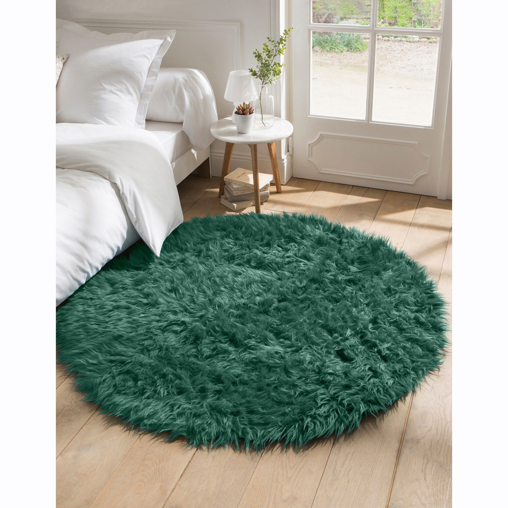 Tapis rond poils longs