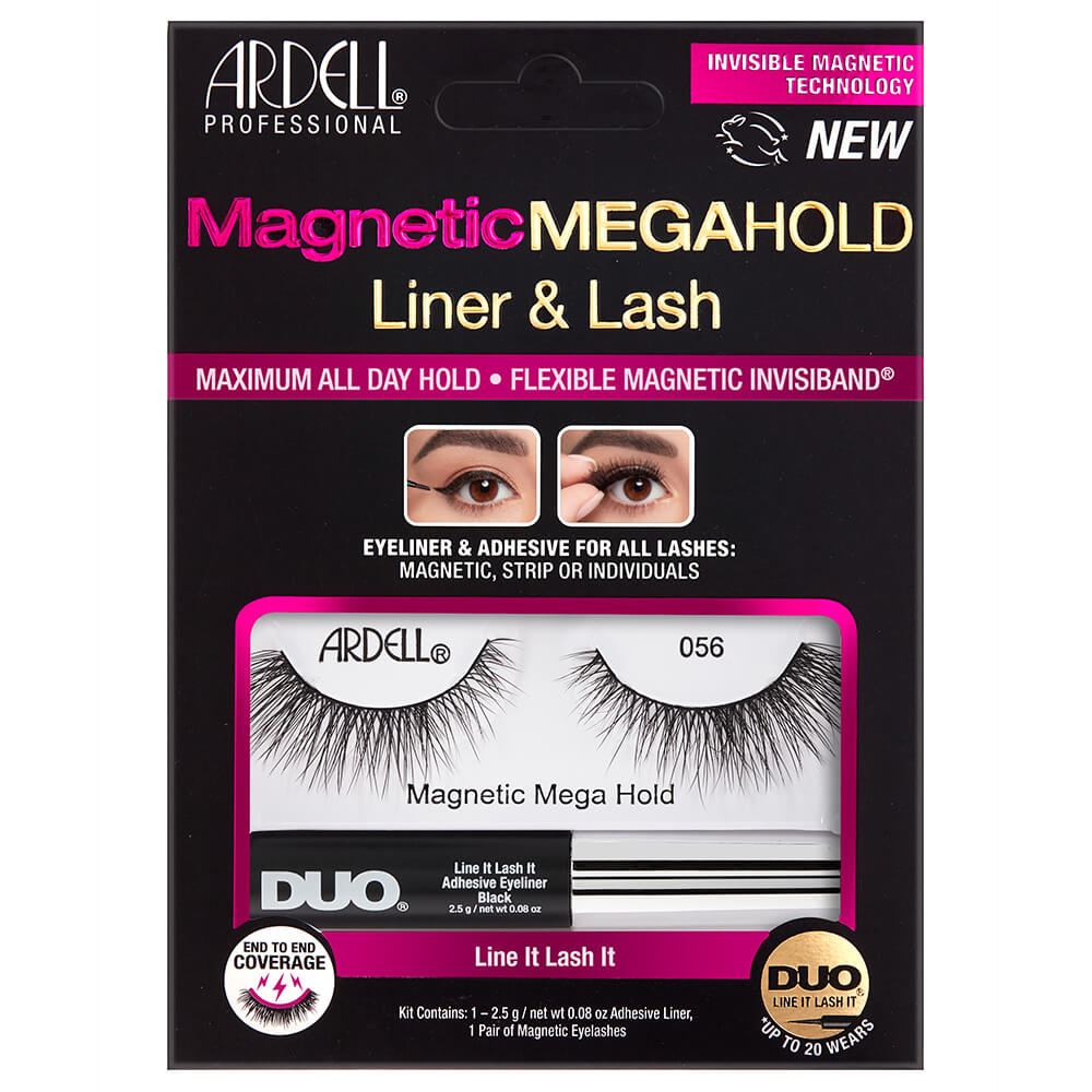 Ardell Faux-Cils Magnétique MegaHold n°56 aveccolle/feutre eyeliner Duo 2,5g Faux-Cils Magnétiques en frange réutilisables, avec colle/feutre eyeliner inclus