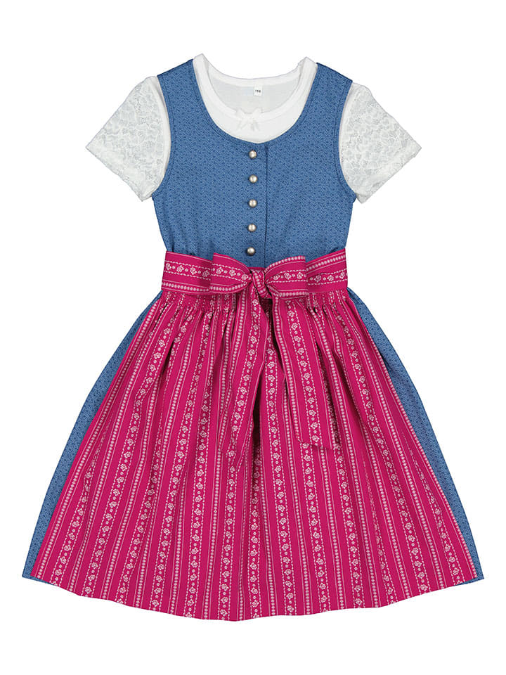 Turi Landhaus Dirndl in Blau/ Pink günstig kaufen
