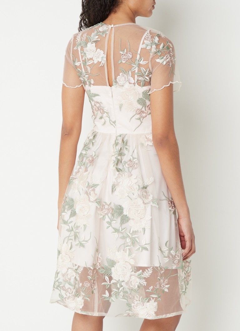 Chi Chi London Floral Embroidered satin midi dress with lace